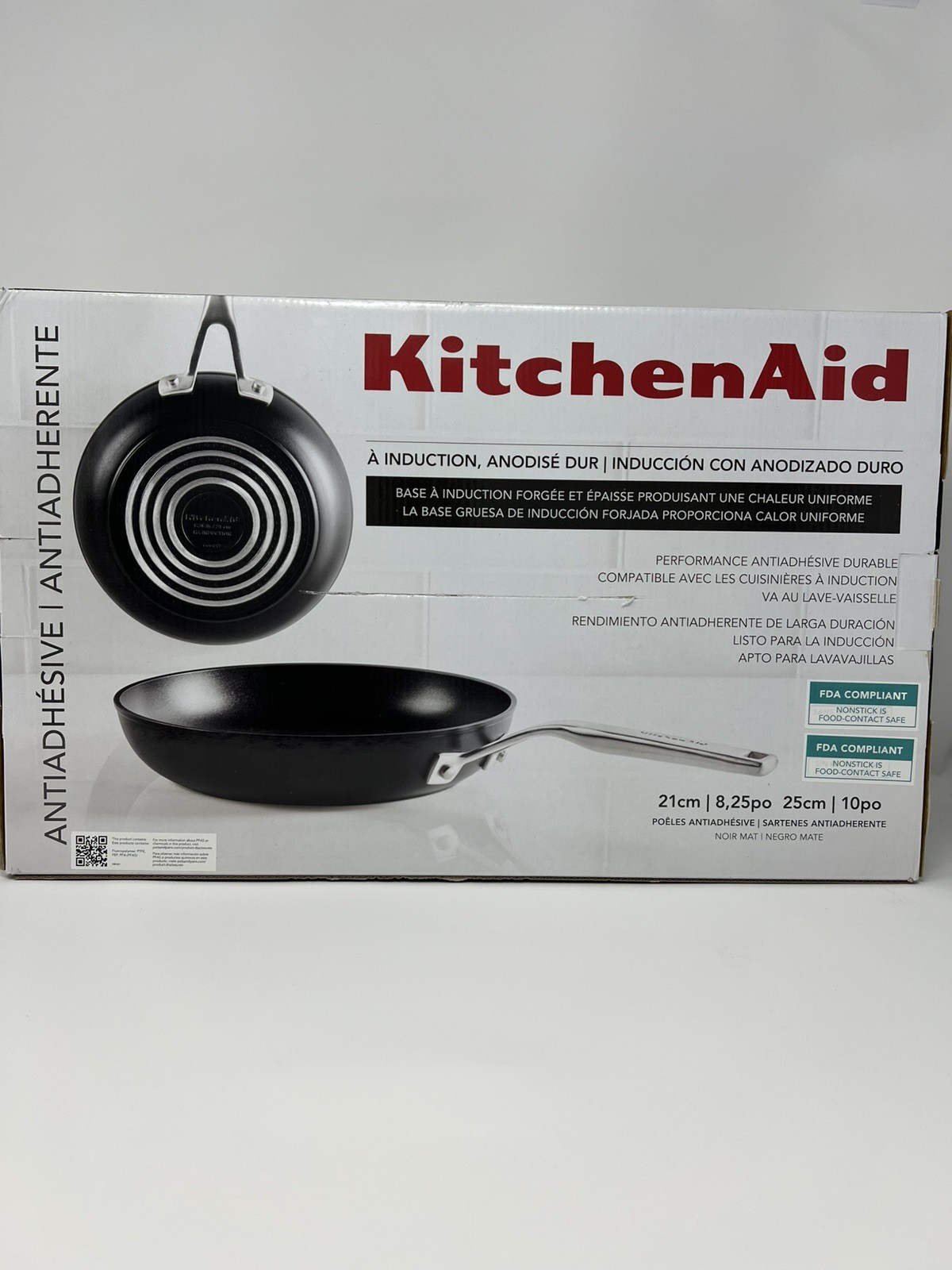 KitchenAid Nonstick Fry Pans Matte Black Hard-Anodized Induction 8.25 in & 10 in