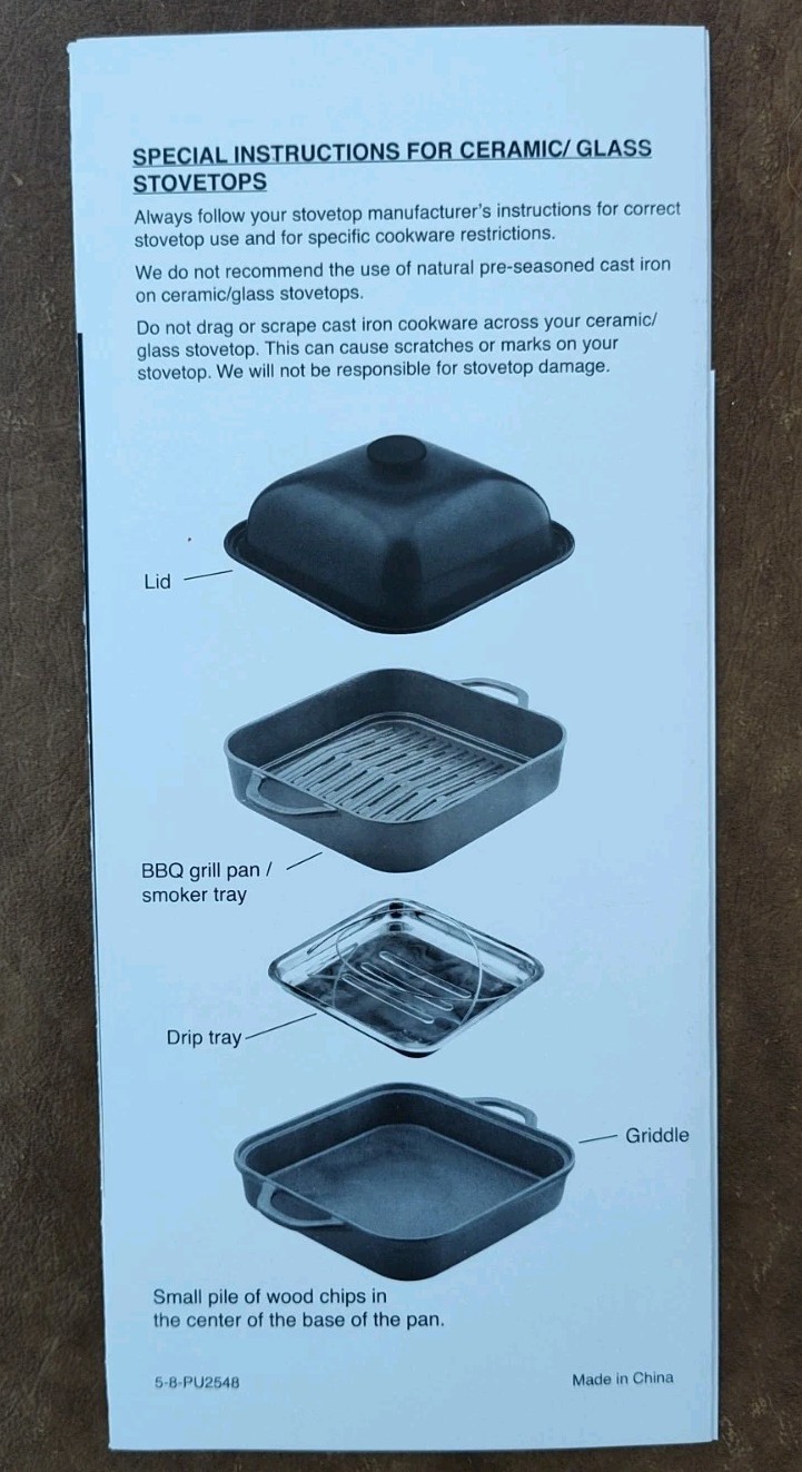 Technique 4pcs Cookware Cast-Iron 11″ BBQ Grill Pan Smoker Tray Griddle with Lid
