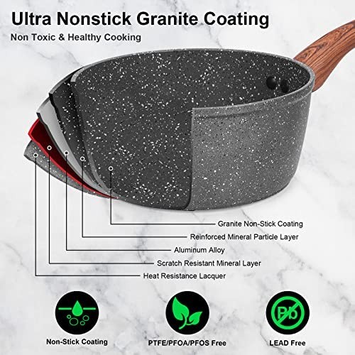 11-Piece Non-Stick Granite Cookware Set, Die-Cast Induction Pots & Pans, PFOA Fr