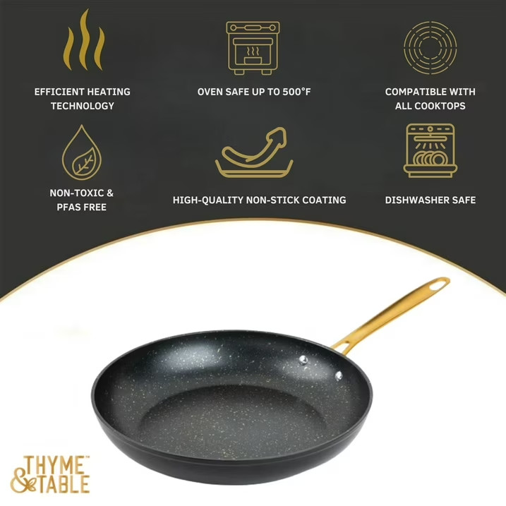 Thyme & Table Non-Stick 8-Inch Fry Pan, Signature Collection Black & Gold