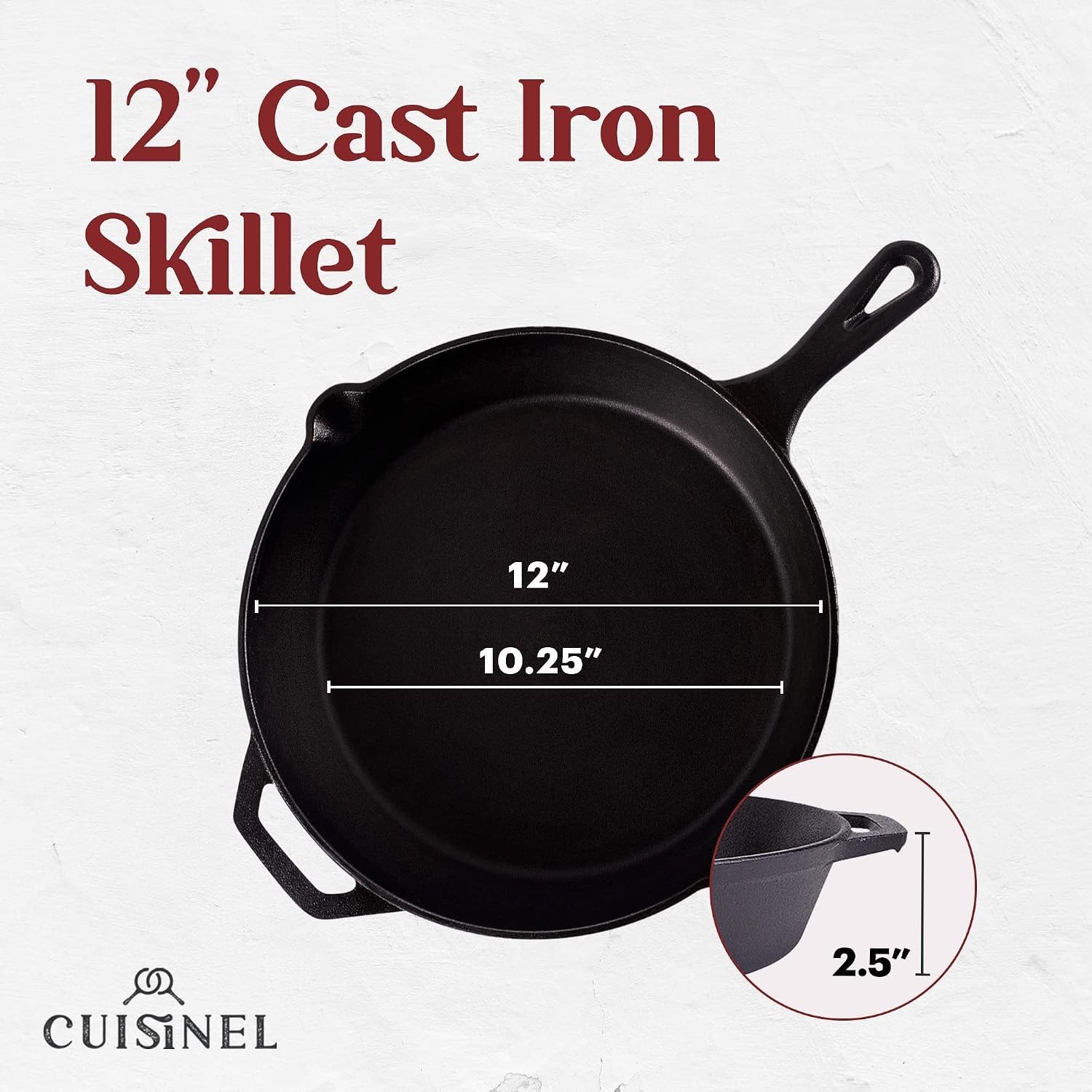 Oven Safe 12-Inch Cast Iron Skillet with Essential Glass Lid and Silicone Holder