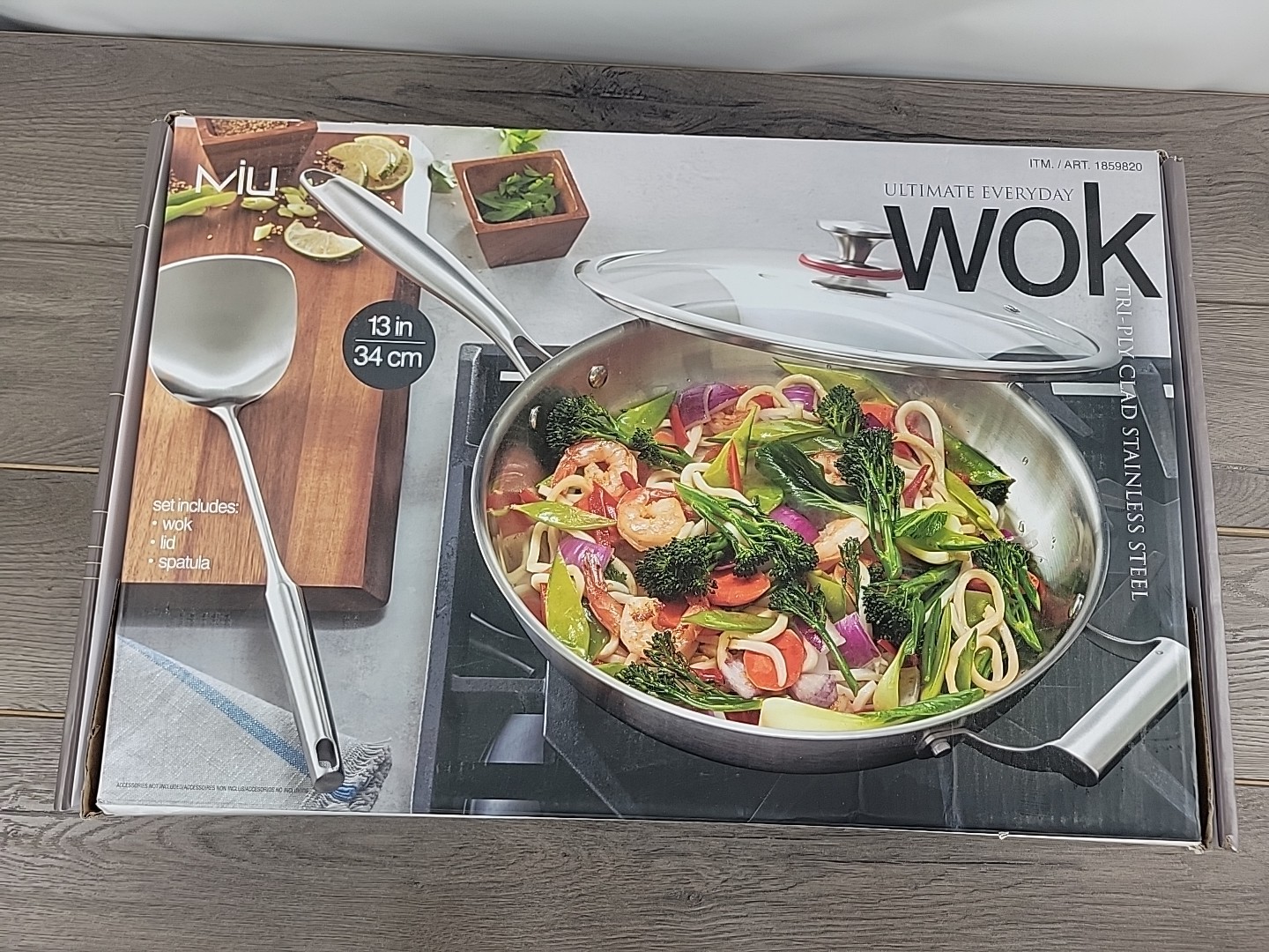 MIU – Wok 13in Tri-Ply Clad Stainless Steel w/ Lid & Spatula | Used
