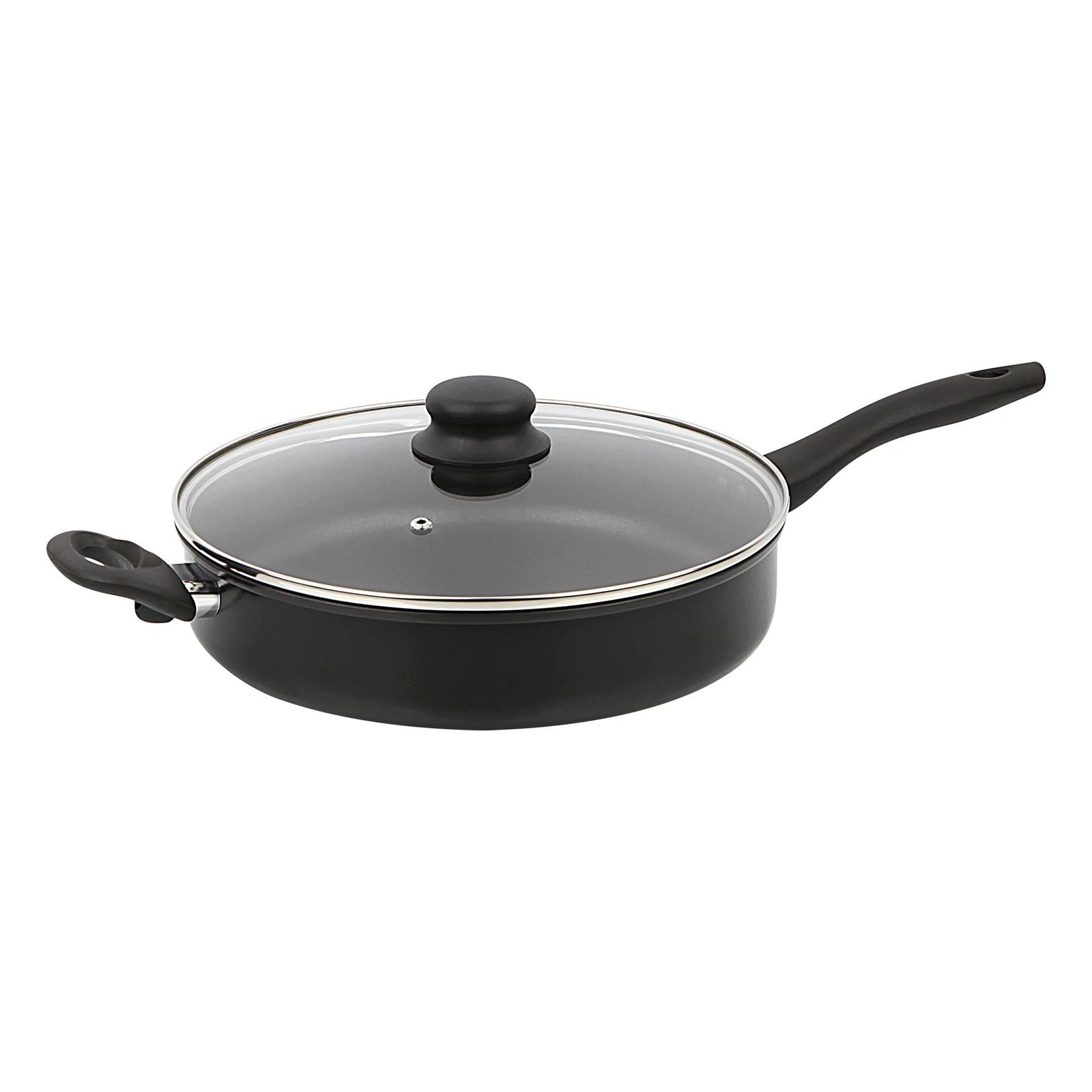 Mainstays 4 Quart Multi-Use Non-Stick 28Cm Black Jumbo Cooker Frying Pan with Gl