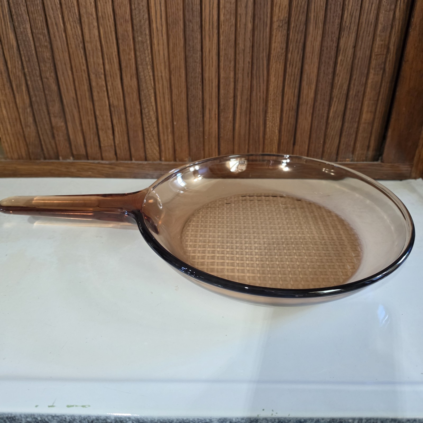 CorningWare Vision #10 Amber 10.5” Skillet Pan Waffle Bottom Vintage ‘70s No Lid