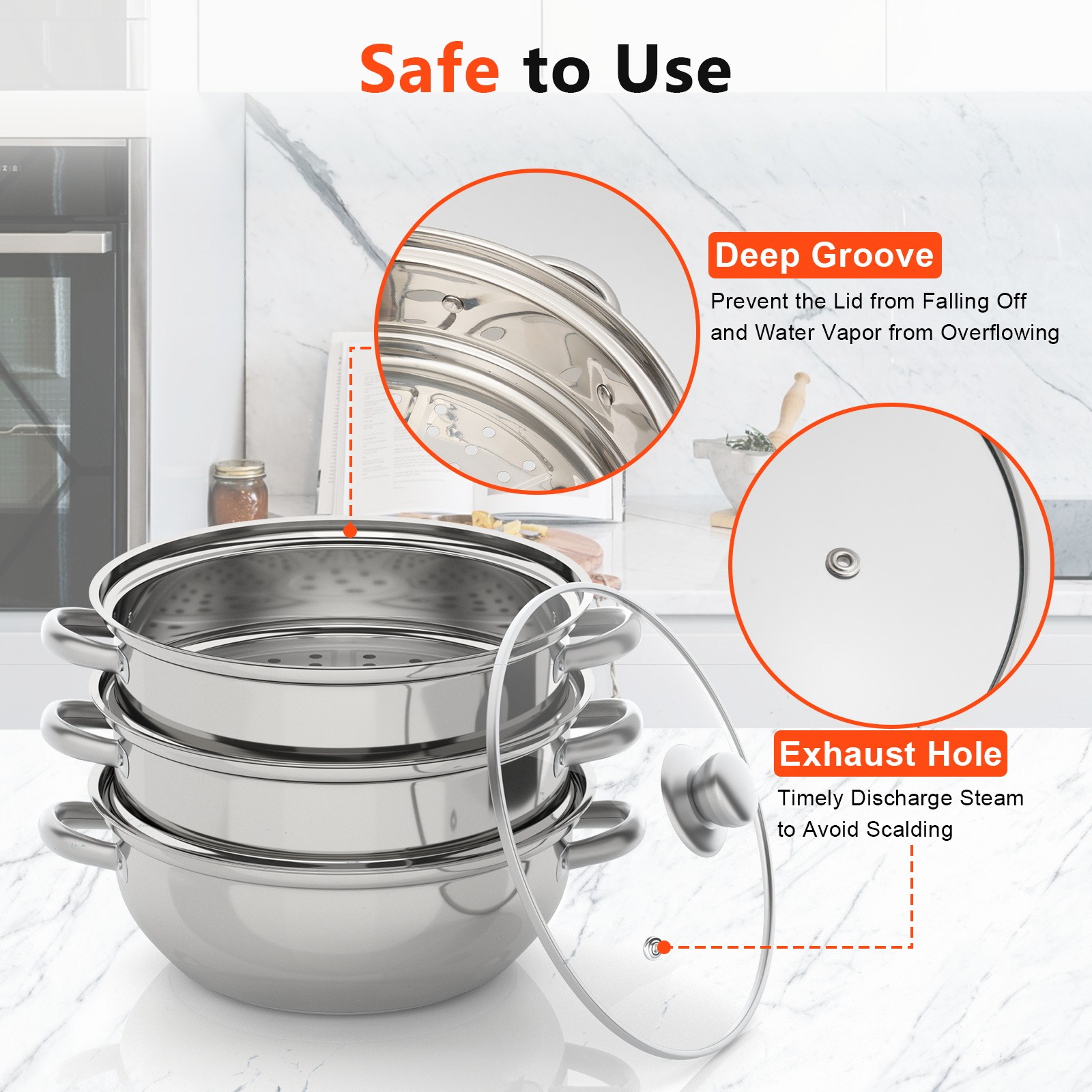 3 Tier Food Steamer Stainless Steel Vegetable Cooker Kitchen Steaming Rice Pot