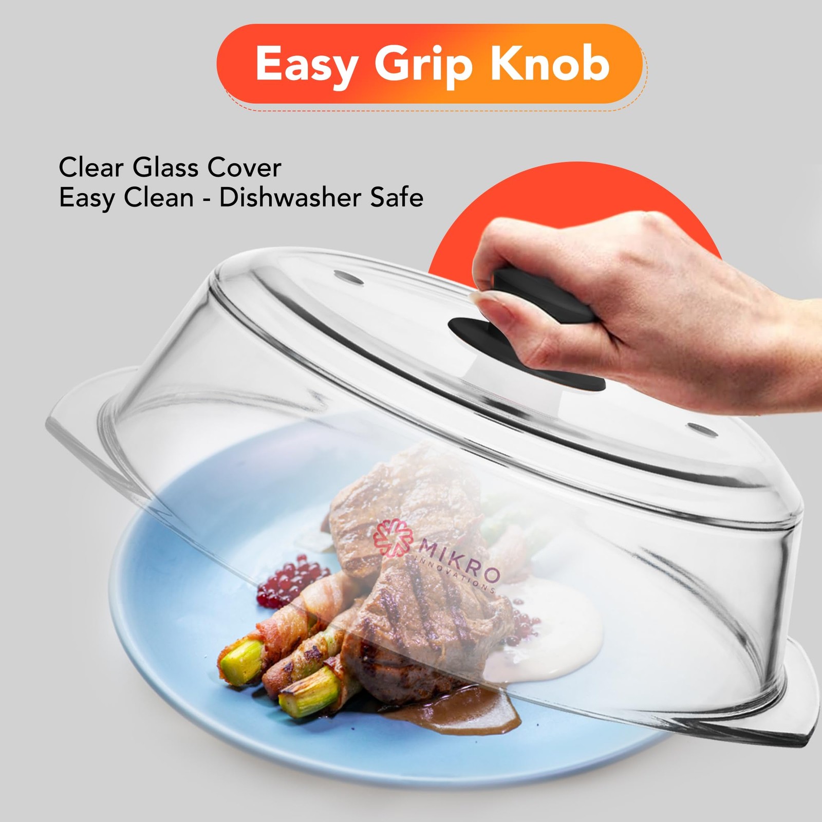 10.5in Glass Microwave Splatter Cover, BPA~Free, Dishwasher Safe