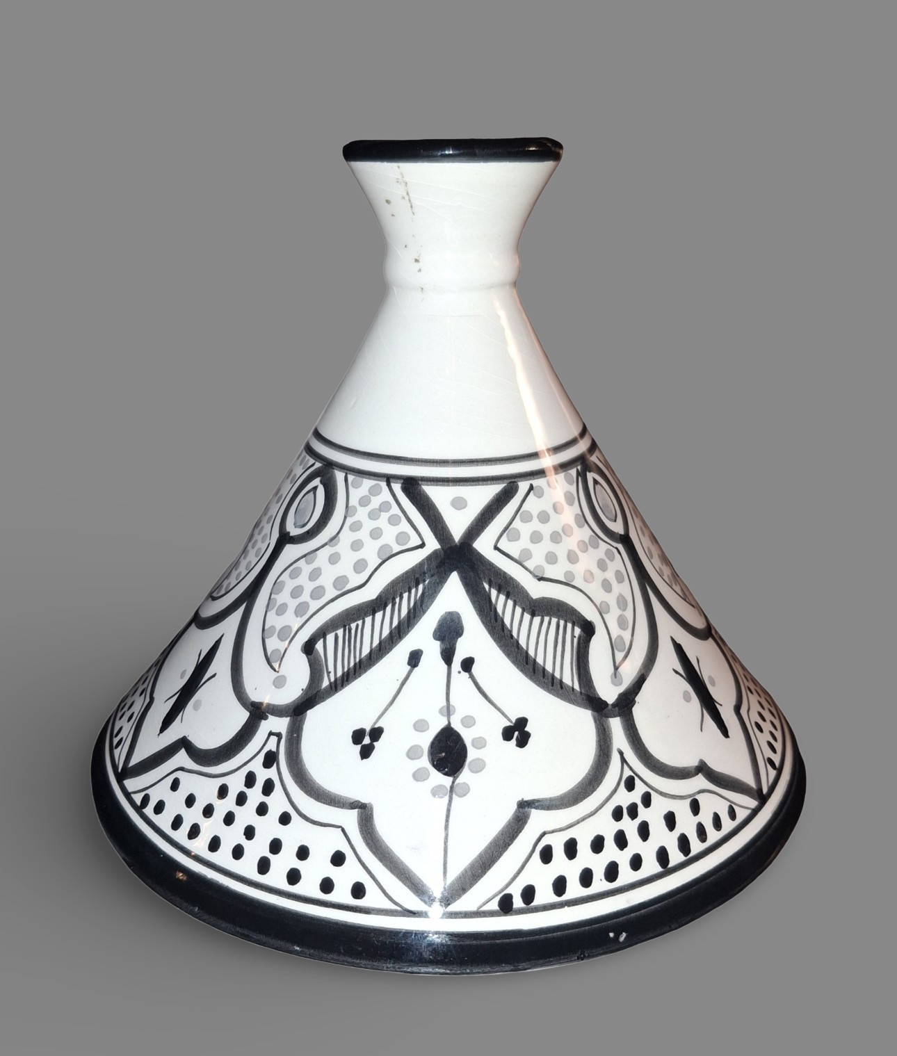 Moroccan Tagine Serving Top Lid Hand Painted Black on White Tajine Ceramic 7″