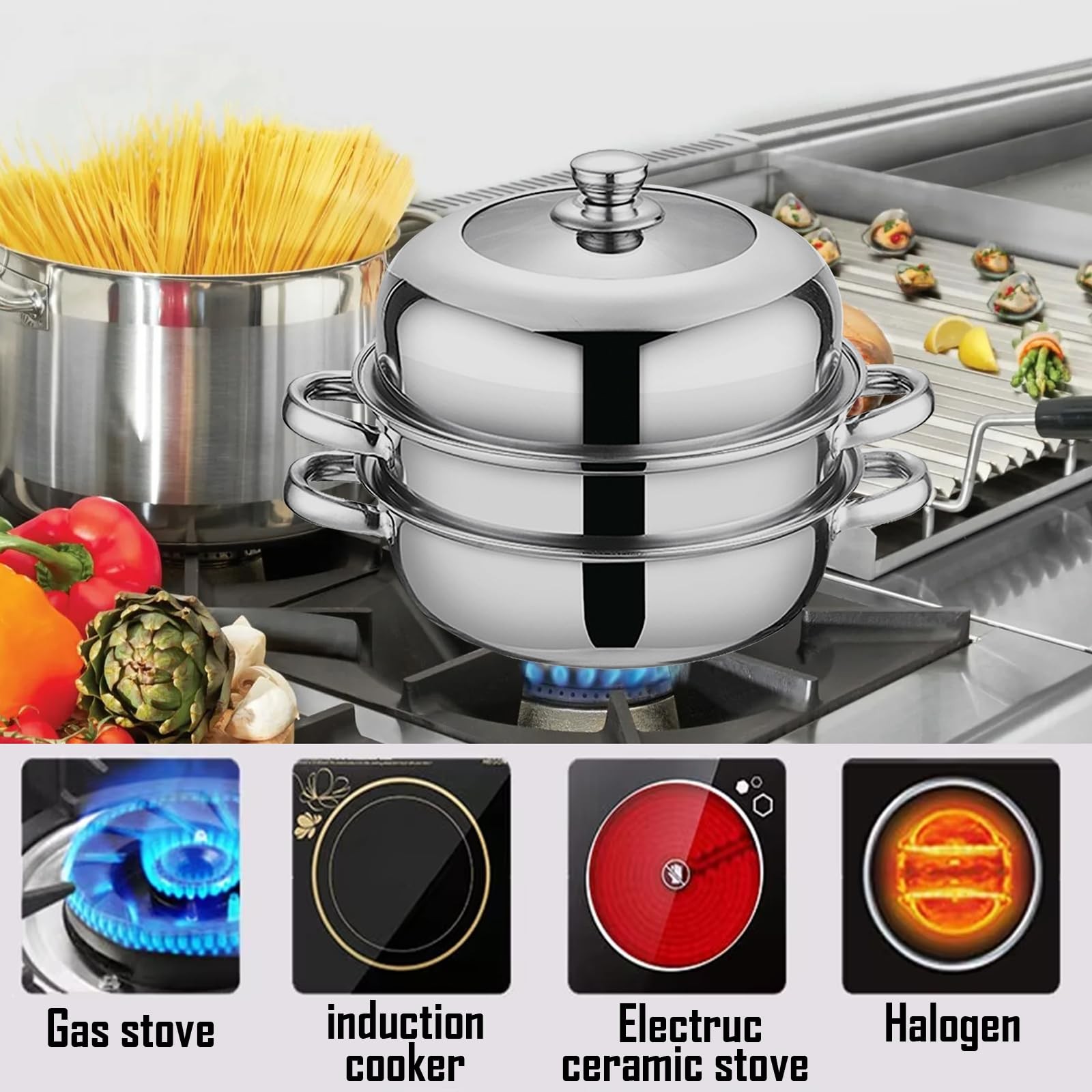 Steamer Pot for Cooking,Stainless Steel Steamer Pot,11 inch Steam Pots with L…
