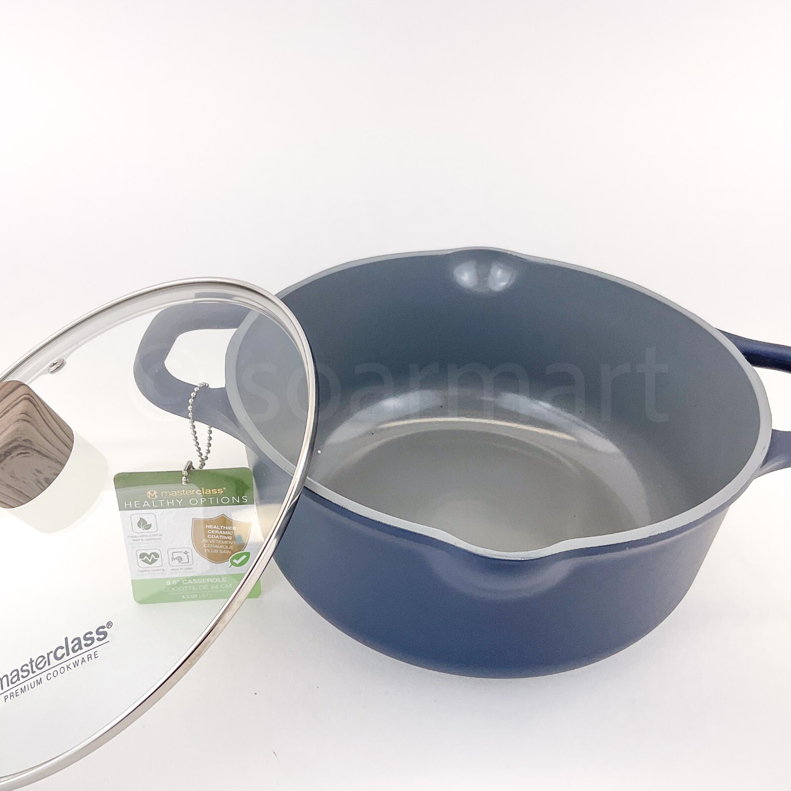 Masterclass 4.3qt 9.5″ Casserole Healthy options Ceramic Non-stick Blue + Gray