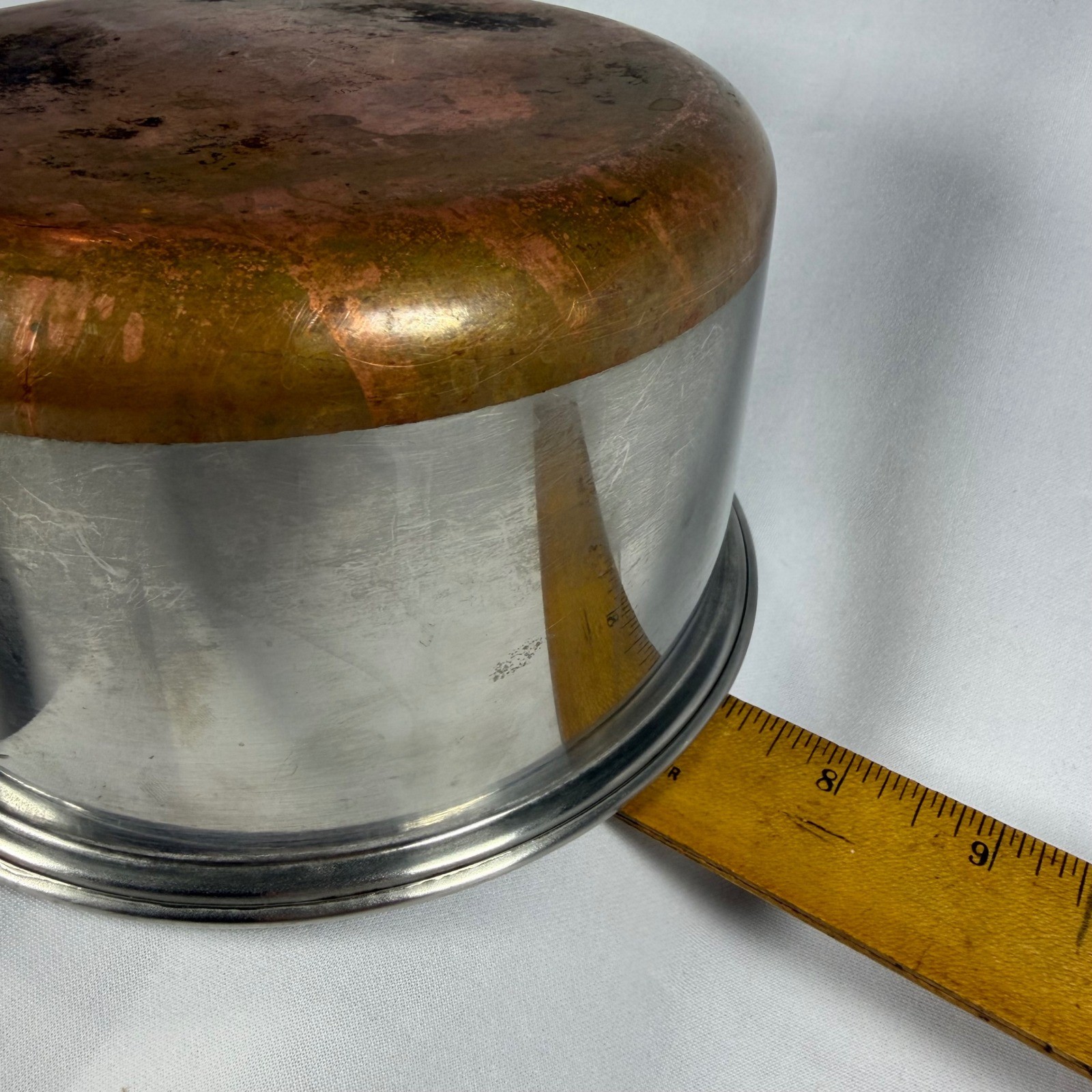 Ekco Flint 2 Quart Saucepan Pot Silver Copper Bottom Stainless Steel Vintage MCM