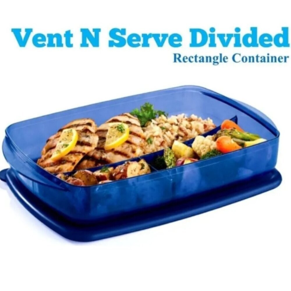 Tupperware Vent N Serve Divided Dish – NEW – Blue – Microwave/Freezer
