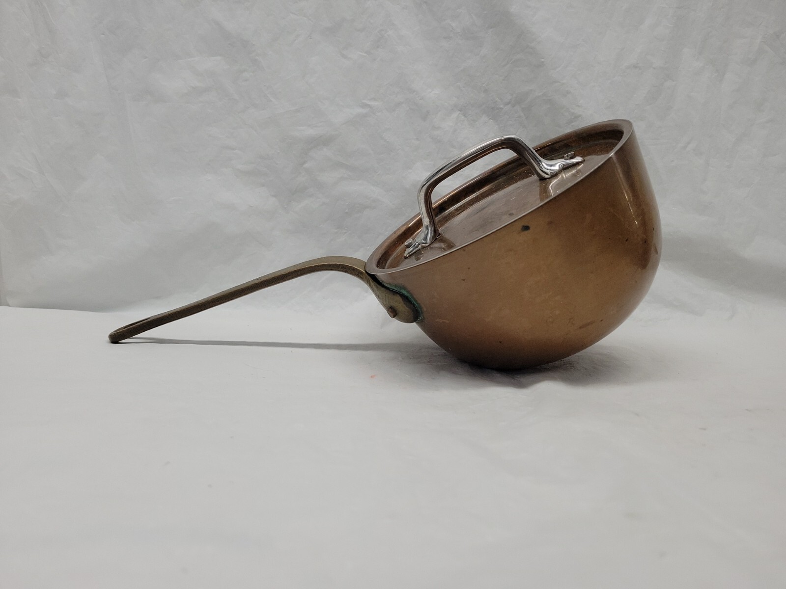 VINTAGE BAZAAR DE LA CUISINE NY/NY 6″ SOLID COPPER POT BRASS HANDLE W/LID #5365