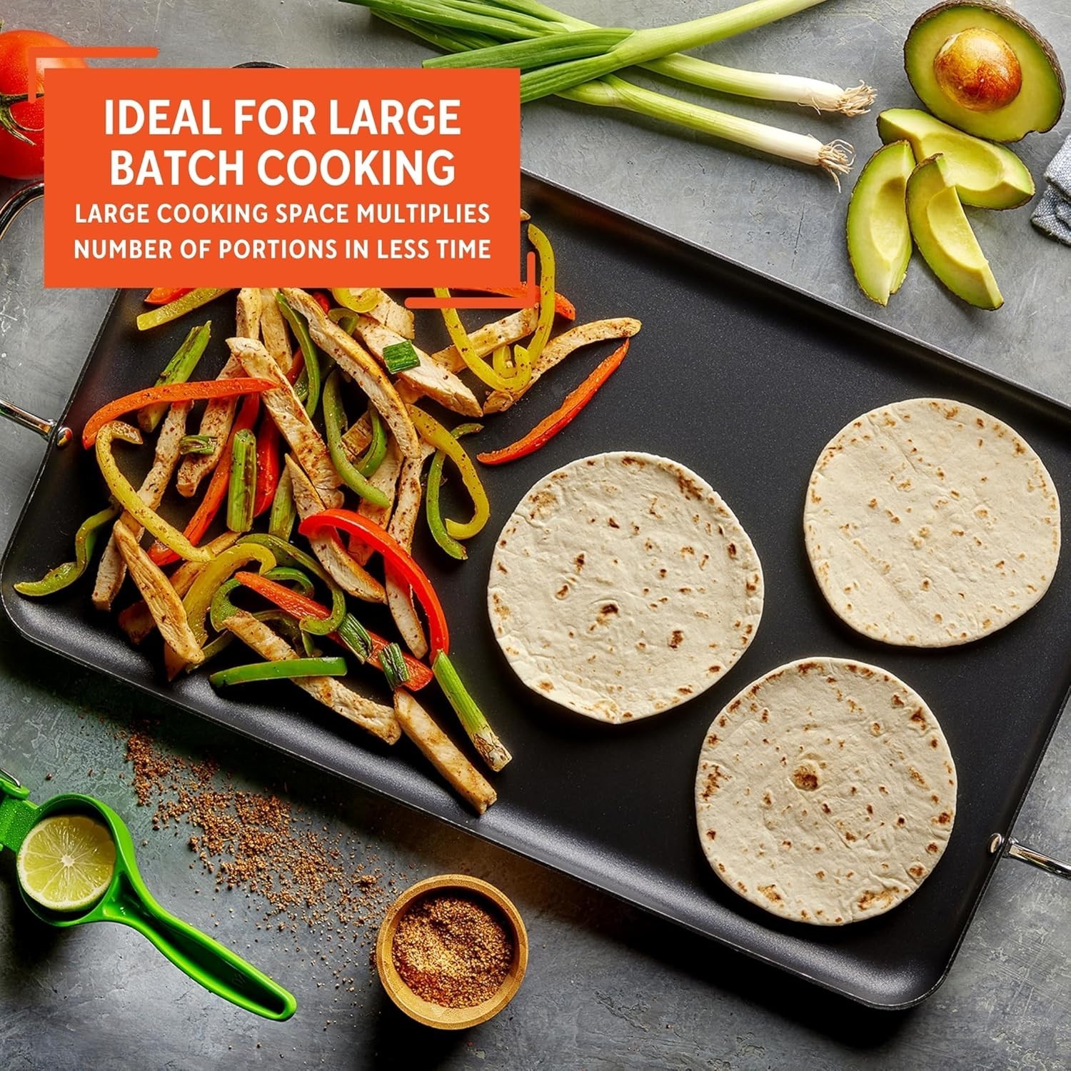 19″ Ceramic Nonstick, Stovetop Double Burner Griddle with Metal Handles Black