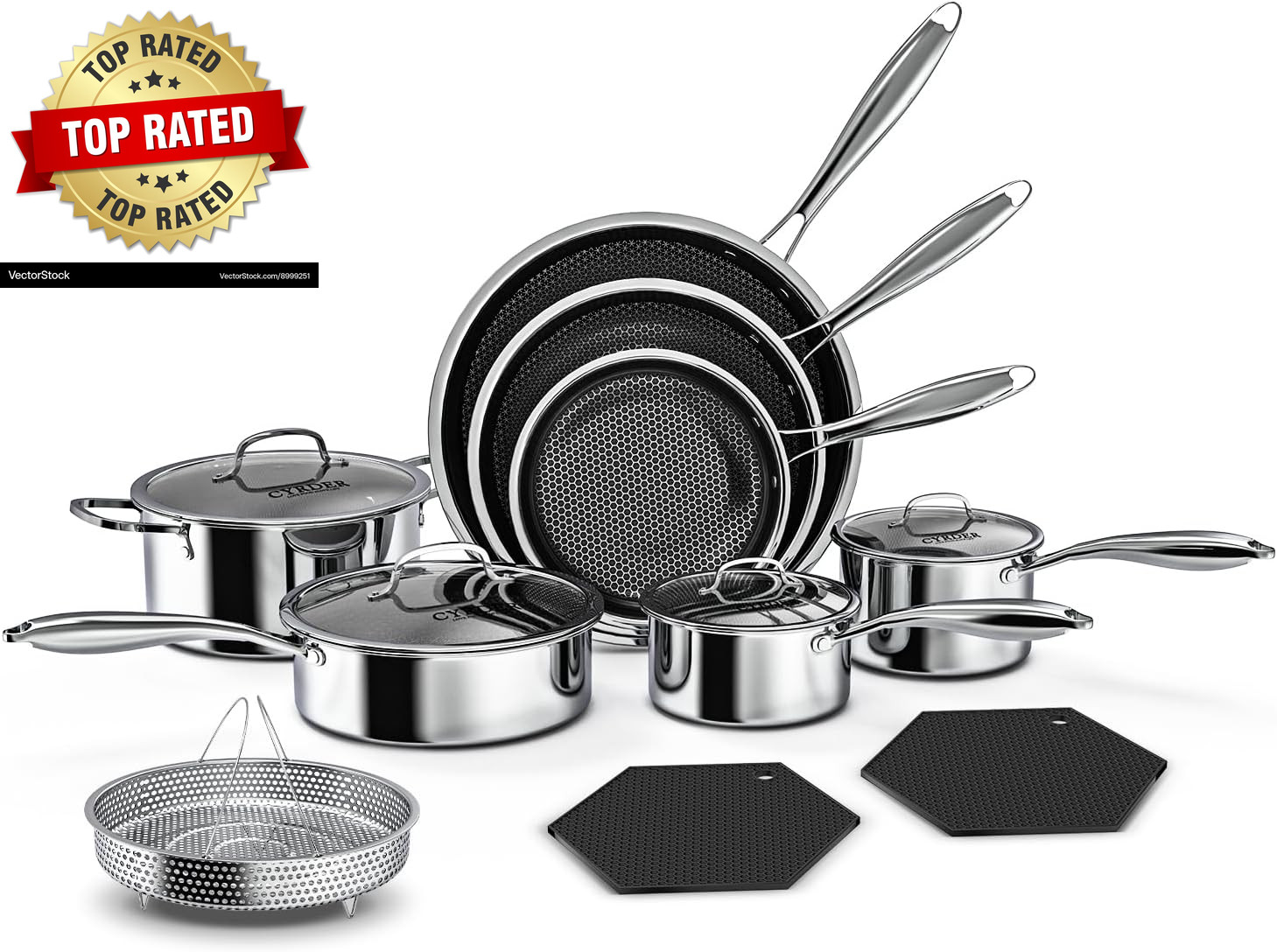 Nonstick Pots and Pans Set, 14 Piece Hybrid Hex Non Stick Stainless Steel Cookwa