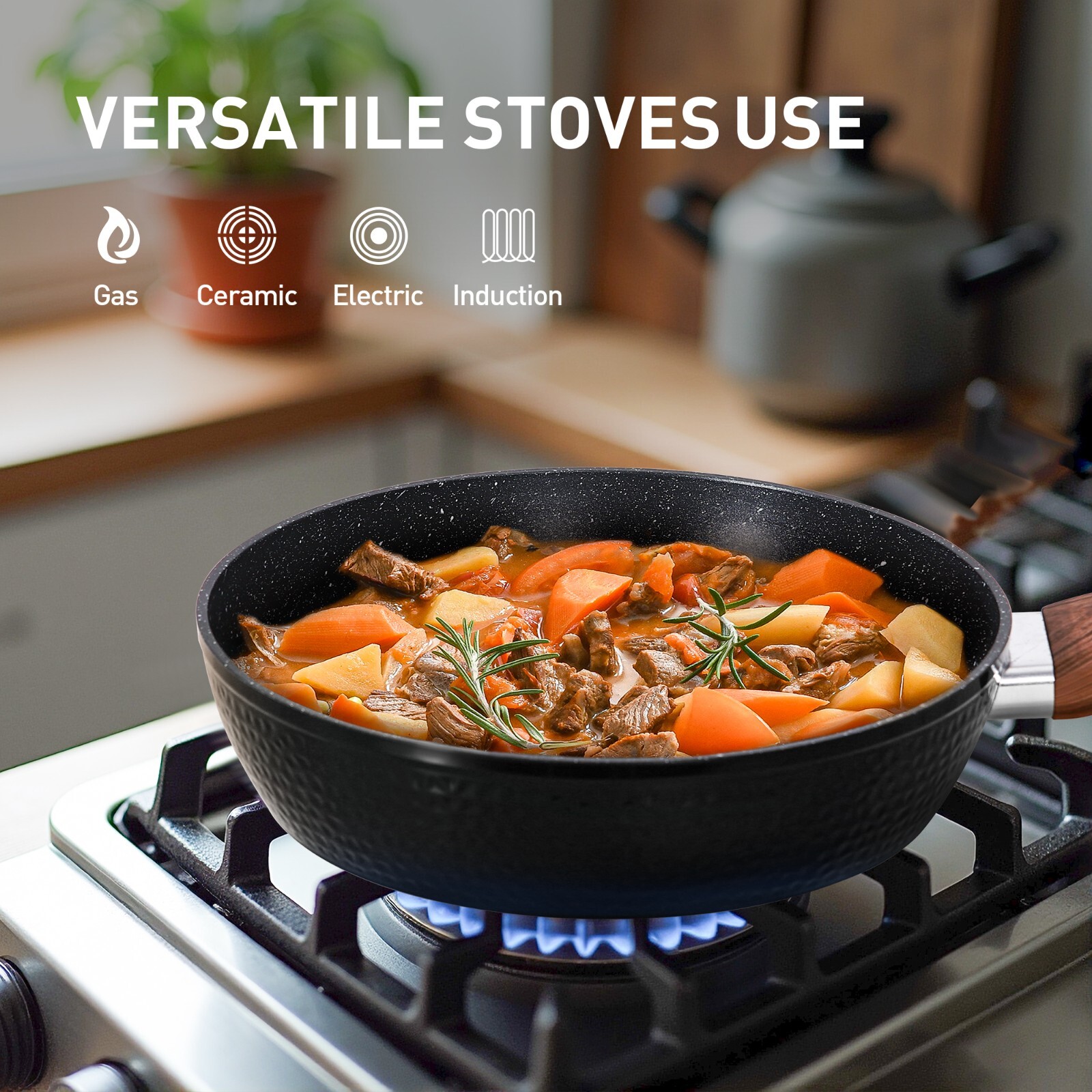 12 Pieces Induction Pots and Pans Set Nonstick Granite Stone Coated Cookware Set