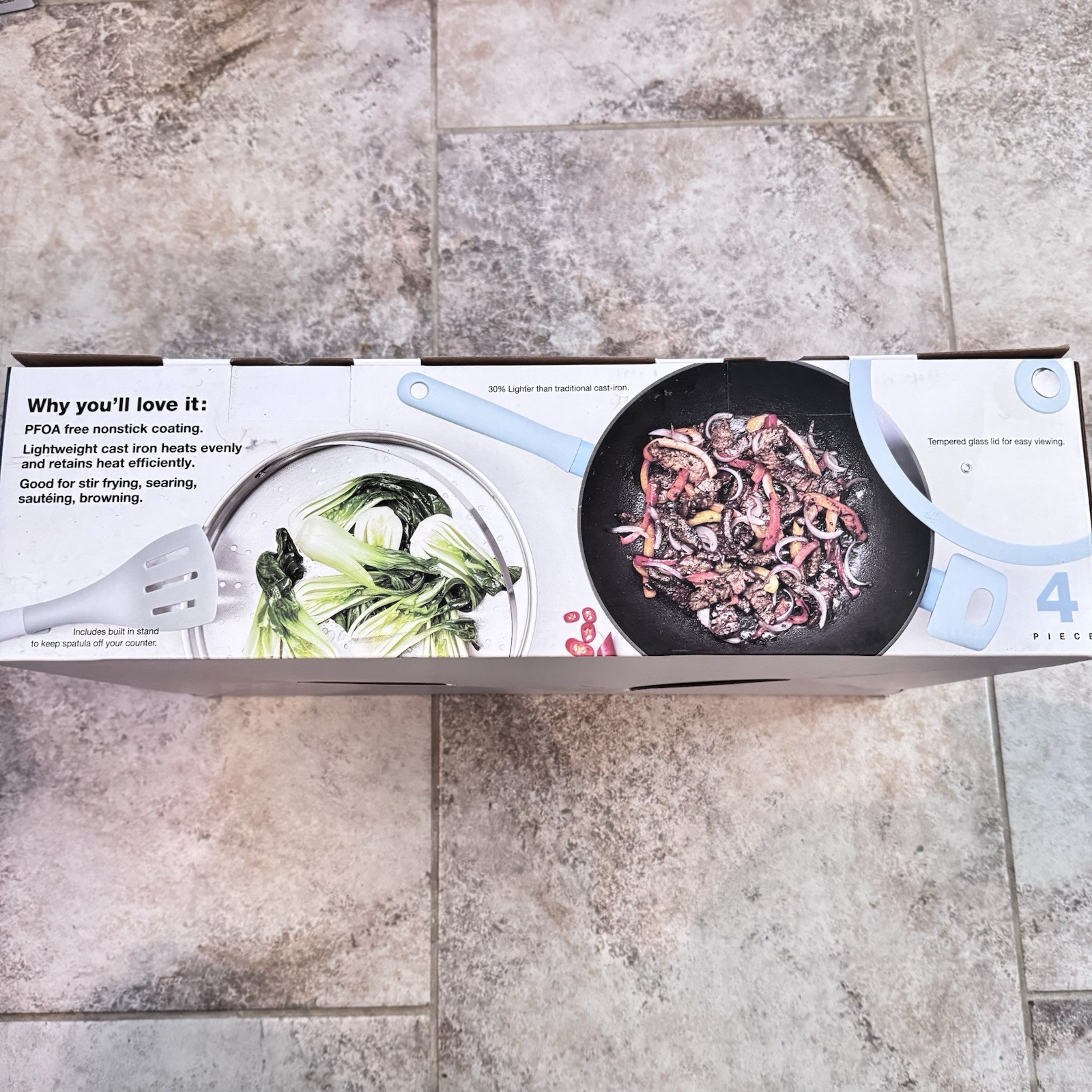 The Cellar All-In-One Lightweight Cast Iron Pan 4 Piece Steamer Lid Spatula