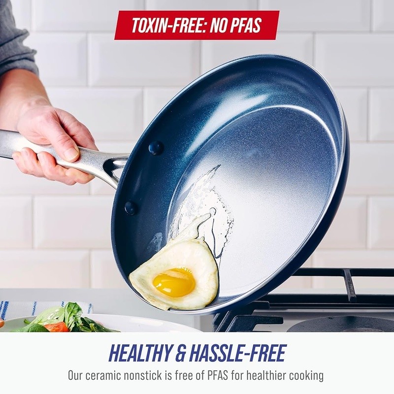 Nonstick Ceramic Frying Pans Set Durable Oven Safe Easy Clean Metal Safe New
