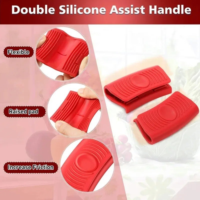 2pcs Silicone Anti-Scald Pot Handle Hot Handle Cover Heat Resistant Pot Clip