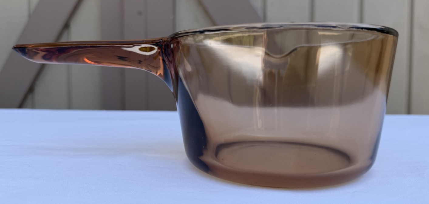 Vintage Visions Corning France 0.7L Amber Glass Saucepan Pot Spout NO LID Vtg