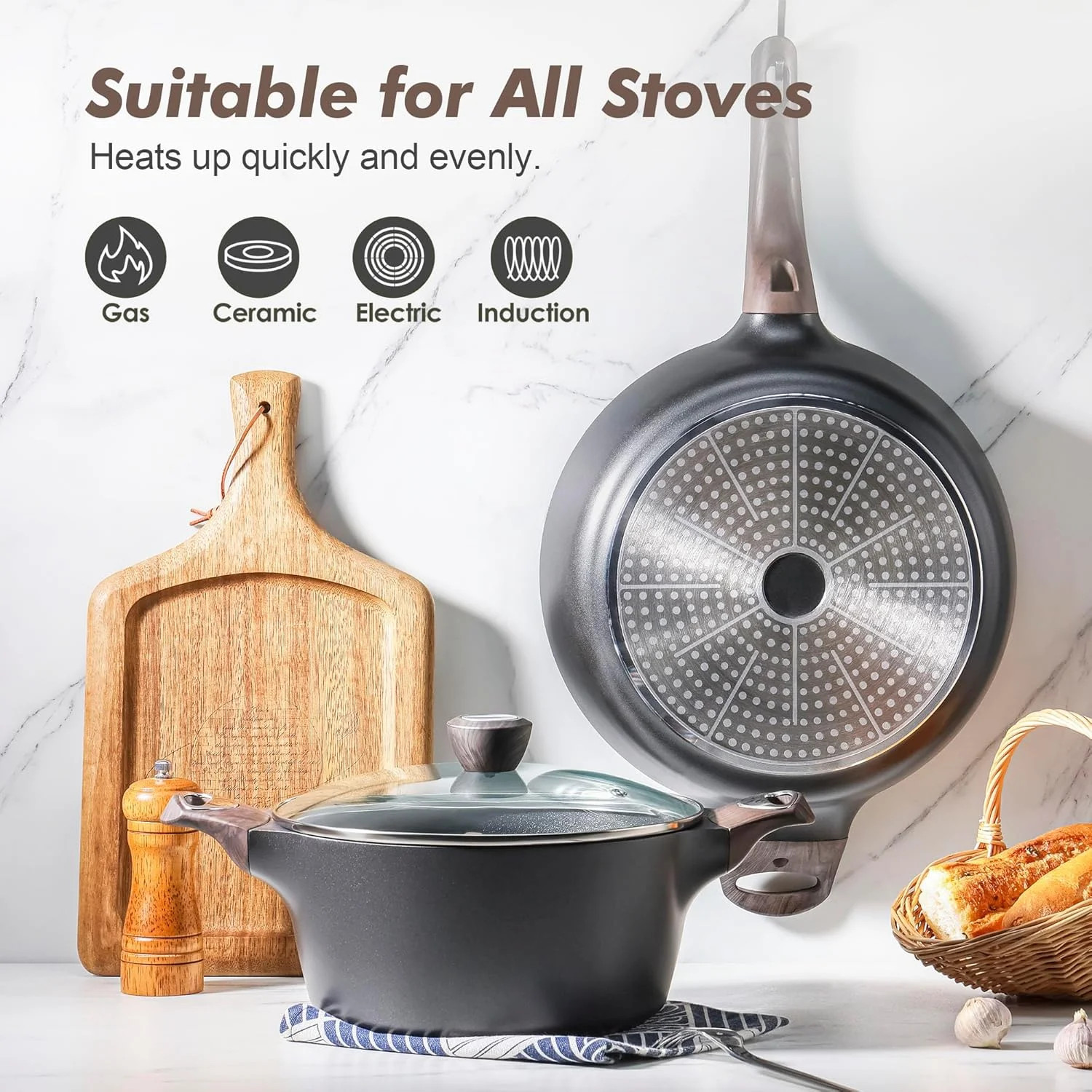 SENSARTE Pots and Pans Set Non stick, Non toxic Healthy Induction Cookware Sets,