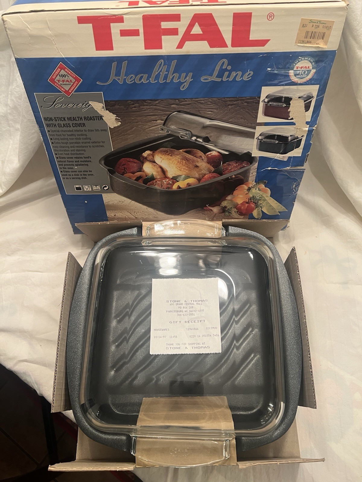 T-Fal Non-Stick 9 3/4″ x 9 3/4″ Square Enamel Health Roaster w/ Glass Cover NEW