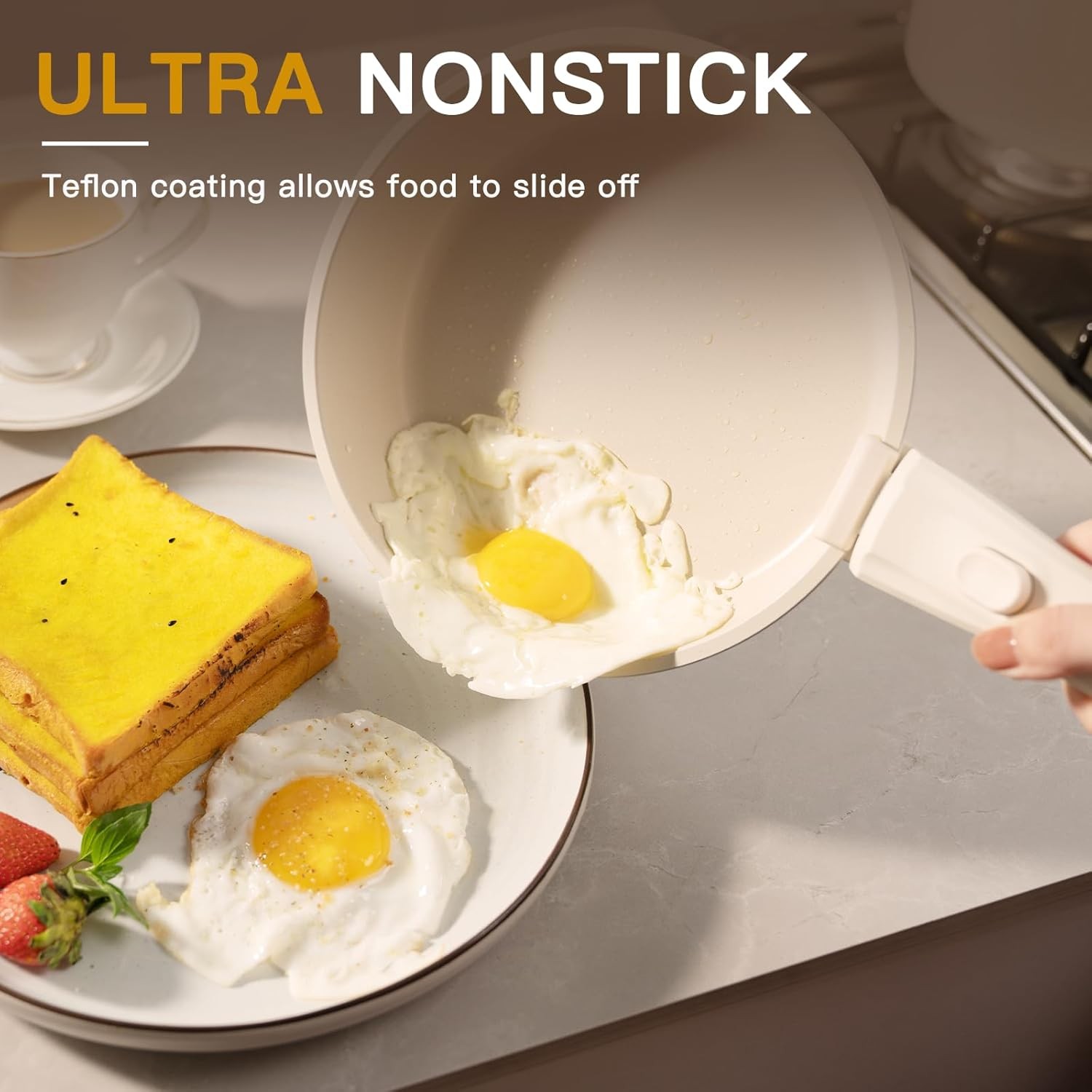 Astercook 21 Pcs Pots and Pans Set Non Stick, Ceramic Cookware Set Detachable Ha