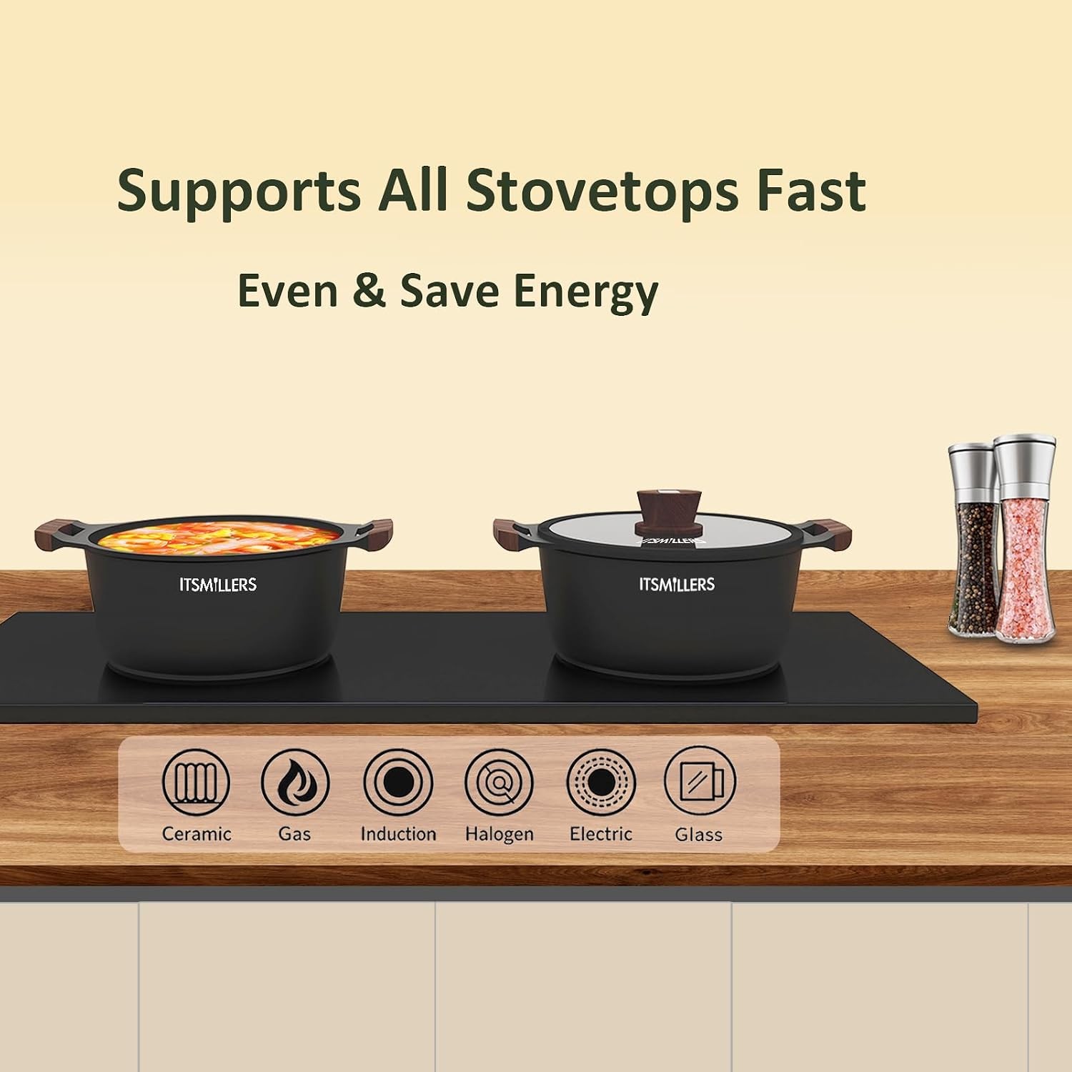 Nonstick Stock Pot, 6.5 Qt Soup Stock Pot with Strainer Lid, Induction Cooking