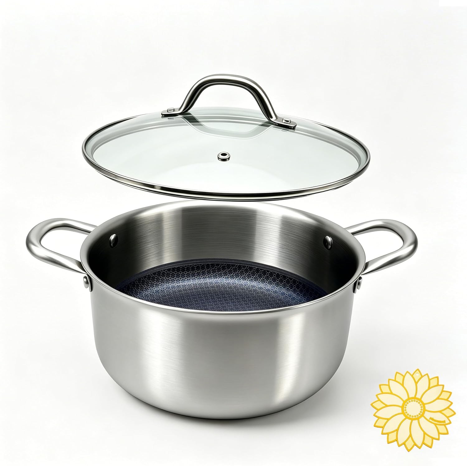 Stainless Steel Stock Pot W/ Grass Lid 6.3QT 5.9in trivet,Nonstick cooking