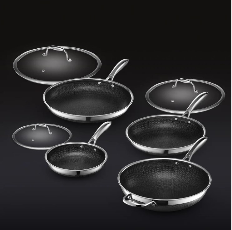 HexClad Hybrid Nonstick 7-Piece Cookware Set Compatible with All Cooktops