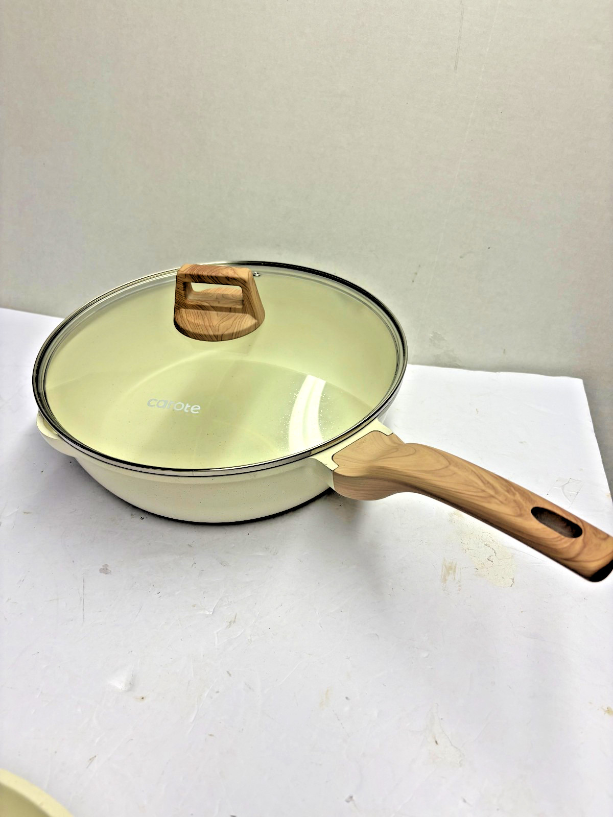2-CAROTE White Nonstick Frying Pans 11 Inch 3.5″ deep and 11 Inch 2″ deep +Lid