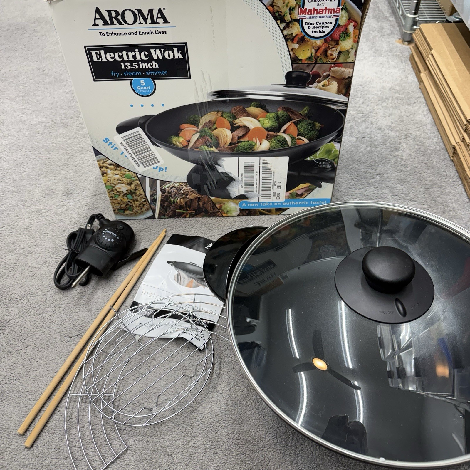Aroma Nonstick Electric Wok AEW-306 USED ONCE, IN BOX with All Original Contents