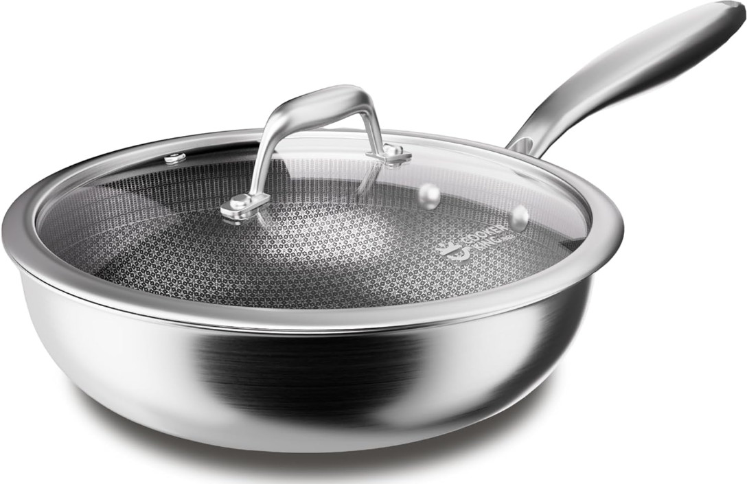 Wok Acero Inoxidable 12” Antiadherente con Tapa para Inducción y Horno, Nuevo