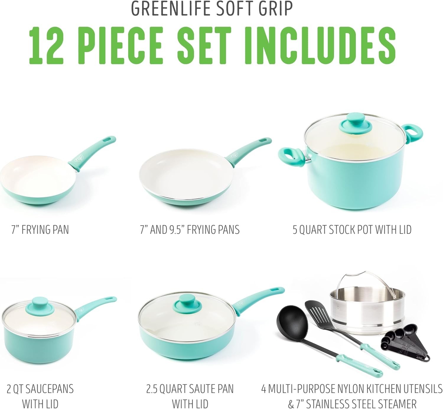 Elegant Turquoise 12-Piece Cookware Set: Healthy Nonstick & Easy Clean Design