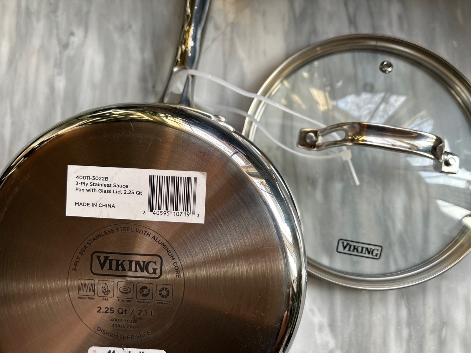 Viking 3 Ply Stainless Steel Sauce Pan Pot with Glass Lid 2.25 Qt