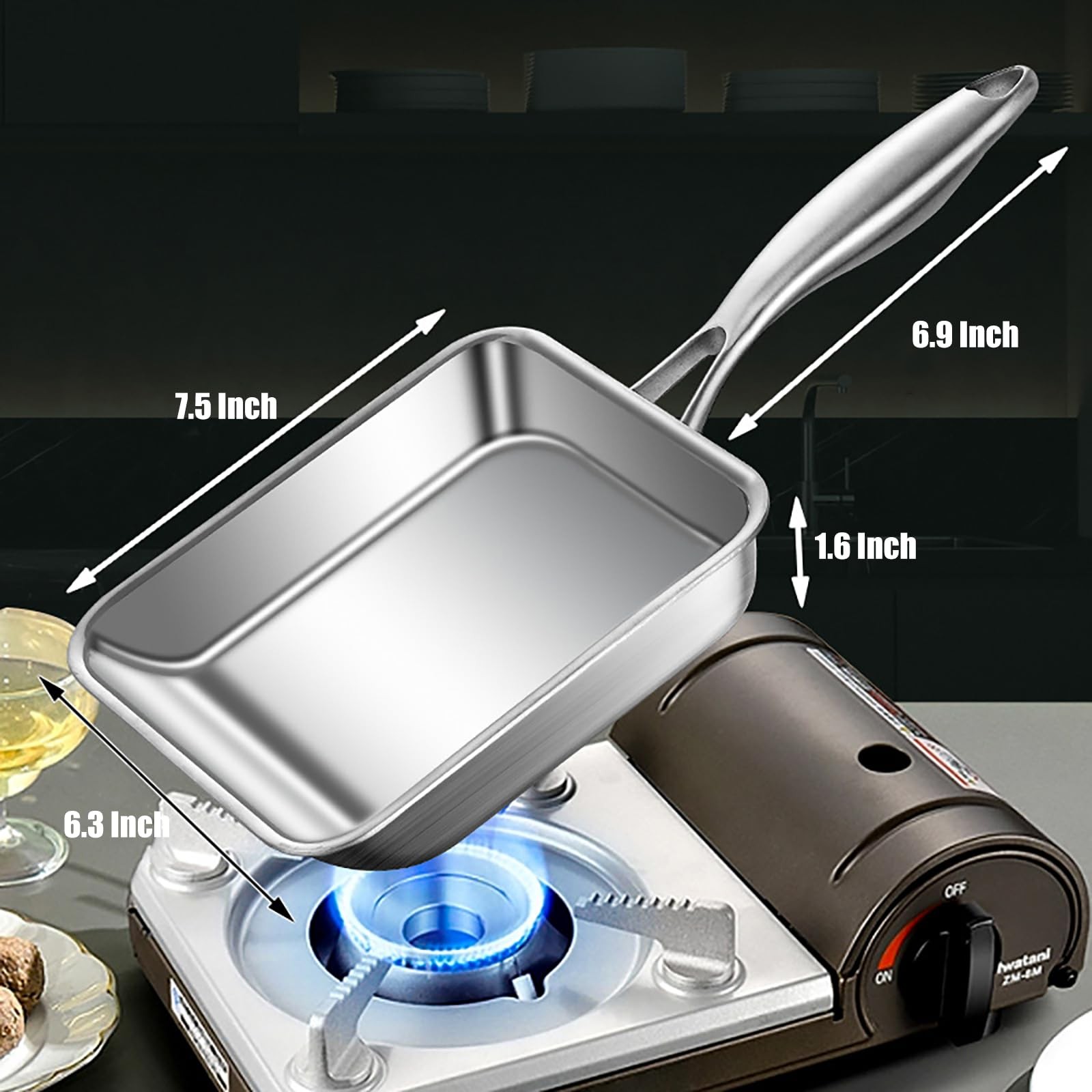 7.5″ Japanese Omelette Egg Pan, 316 Stainless Steel Egg Pan, Square Frying Pa…