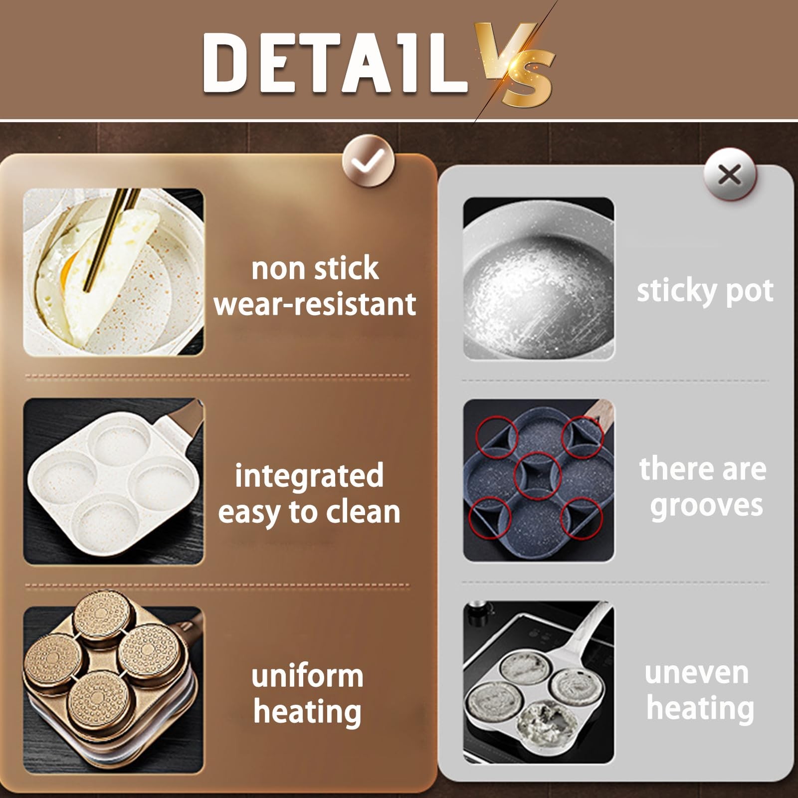 1 PC 4Cup 4in1 Nonstick Omelet Egg Frying Pan Divided Breakfast Grill White