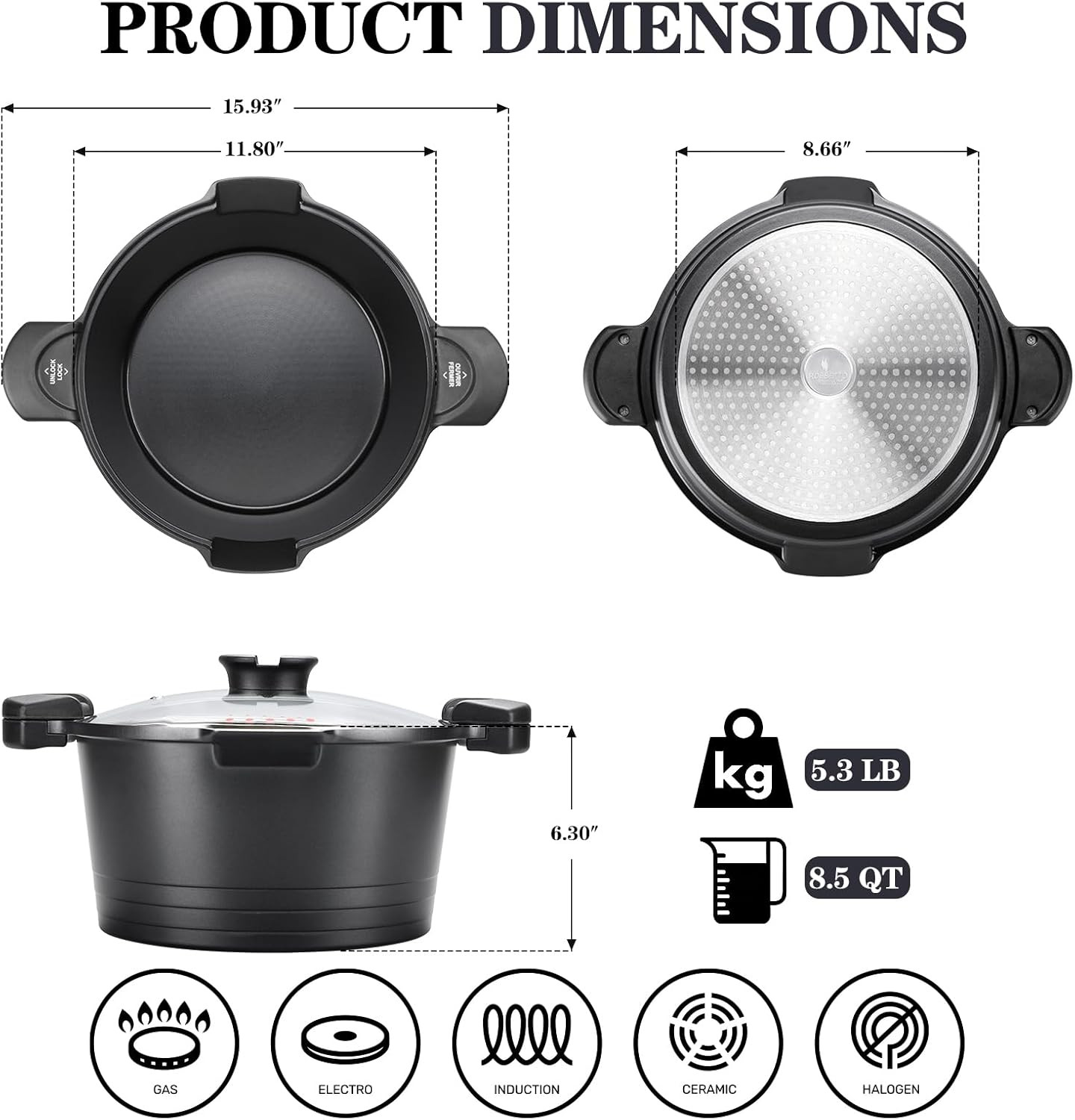 8.5Qt Nonstick Pasta Pot with Strainer Lid & Tempered Glass, Dishwasher Safe