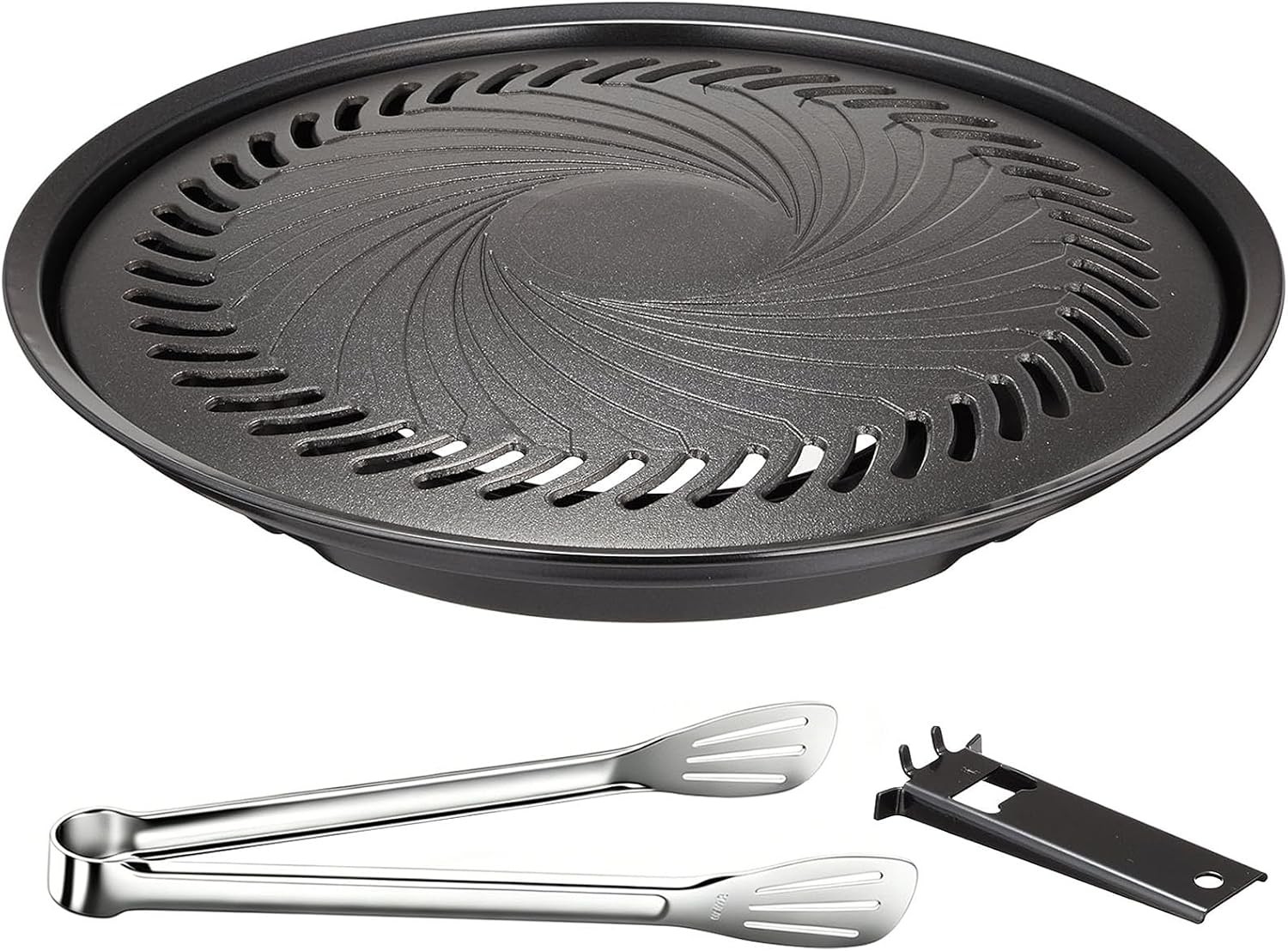 Korean BBQ Grill Pan Nonstick 13.5″ Round Indoor Grill Pan Smokeless Cast