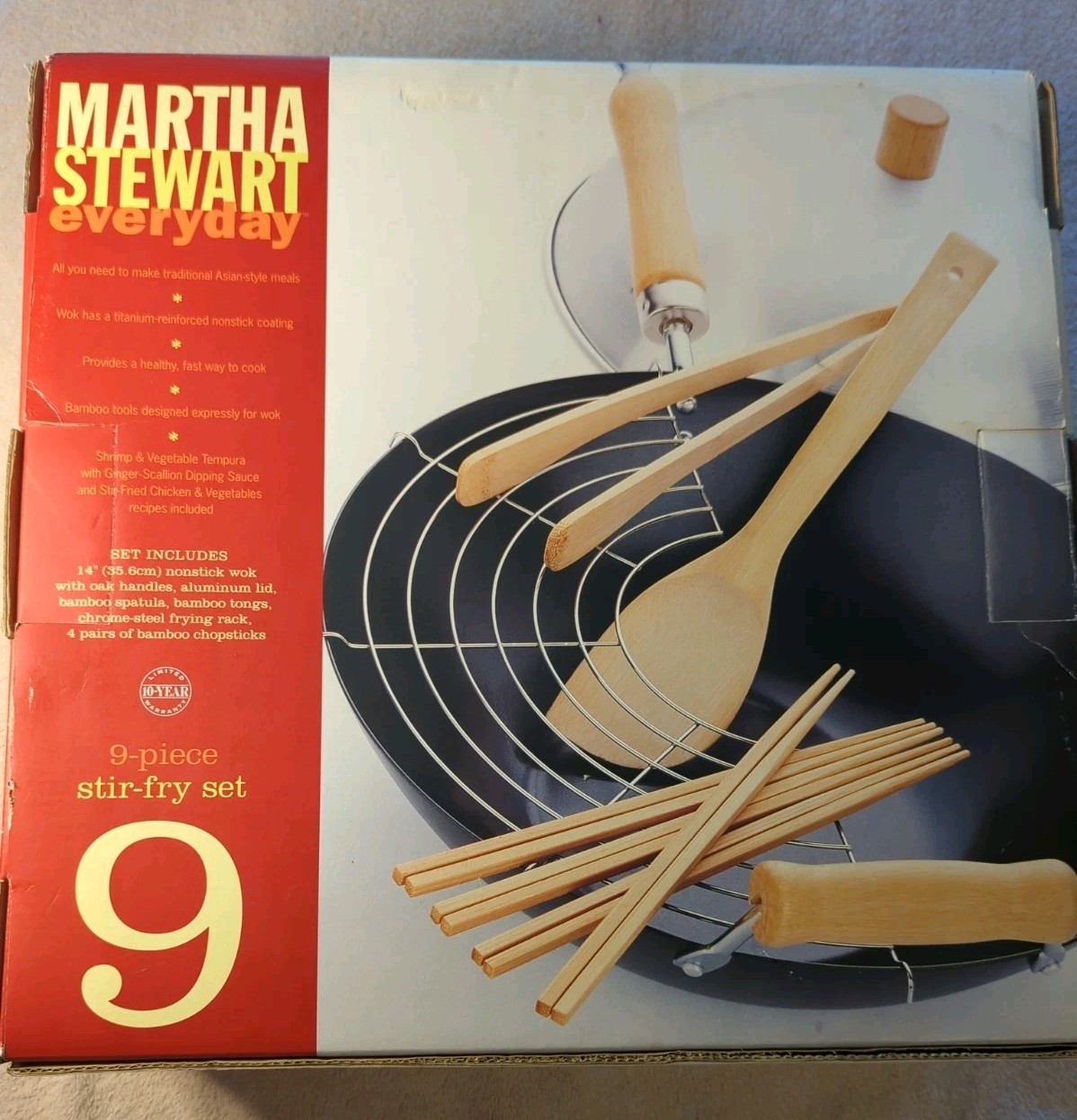 Martha Stewart Everyday 9 Piece Stir-Fry Set 14″ Wok Kmart 2001 NEW In Box READ
