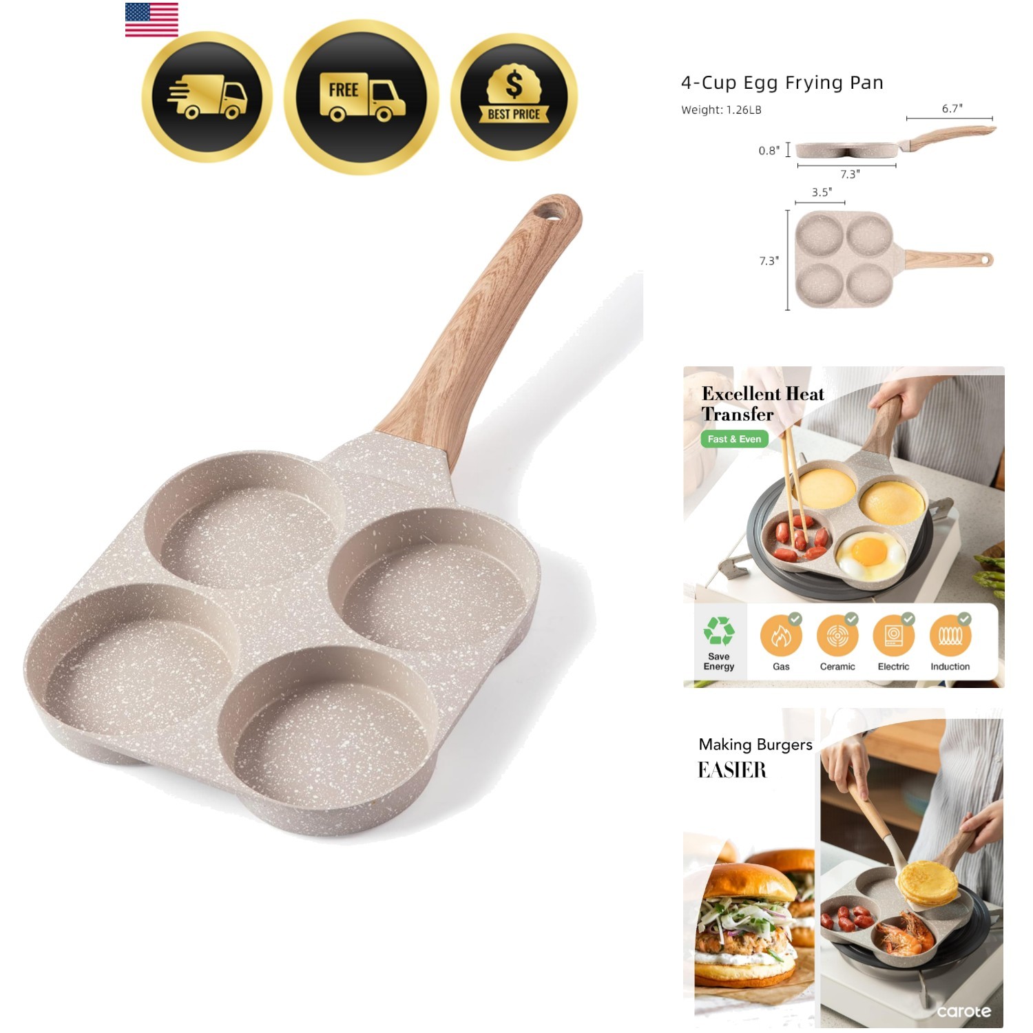 Egg Pan Omelette Pan, 4-Cup Nonstick Granite Omelette Skillet – Pancake Pan a…