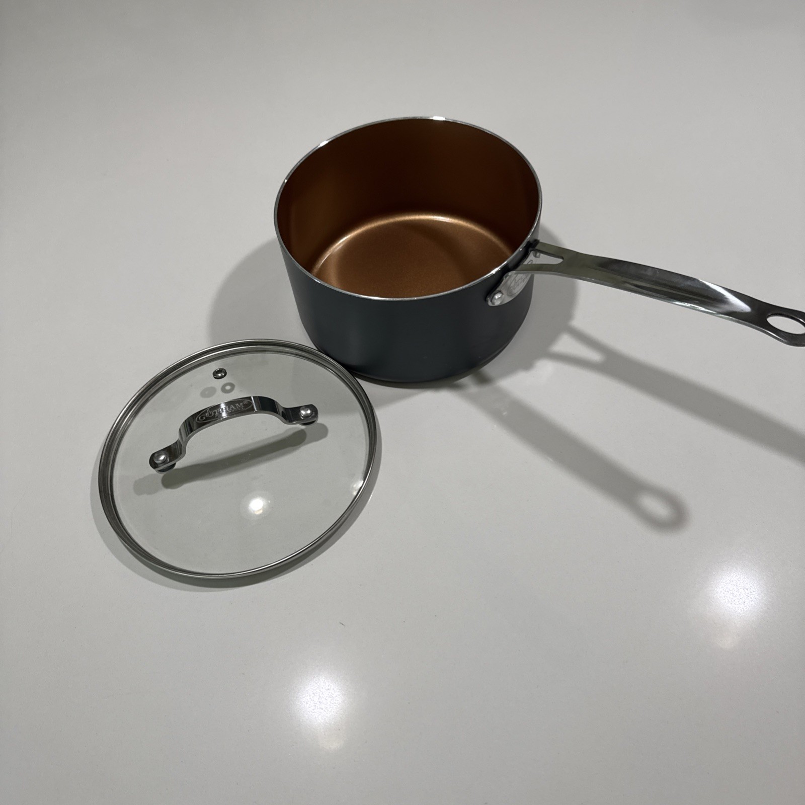 Gotham Steel Copper 2.5 Quart Sauce Pan Cooking Pot With Vented Glass Lid 2011C