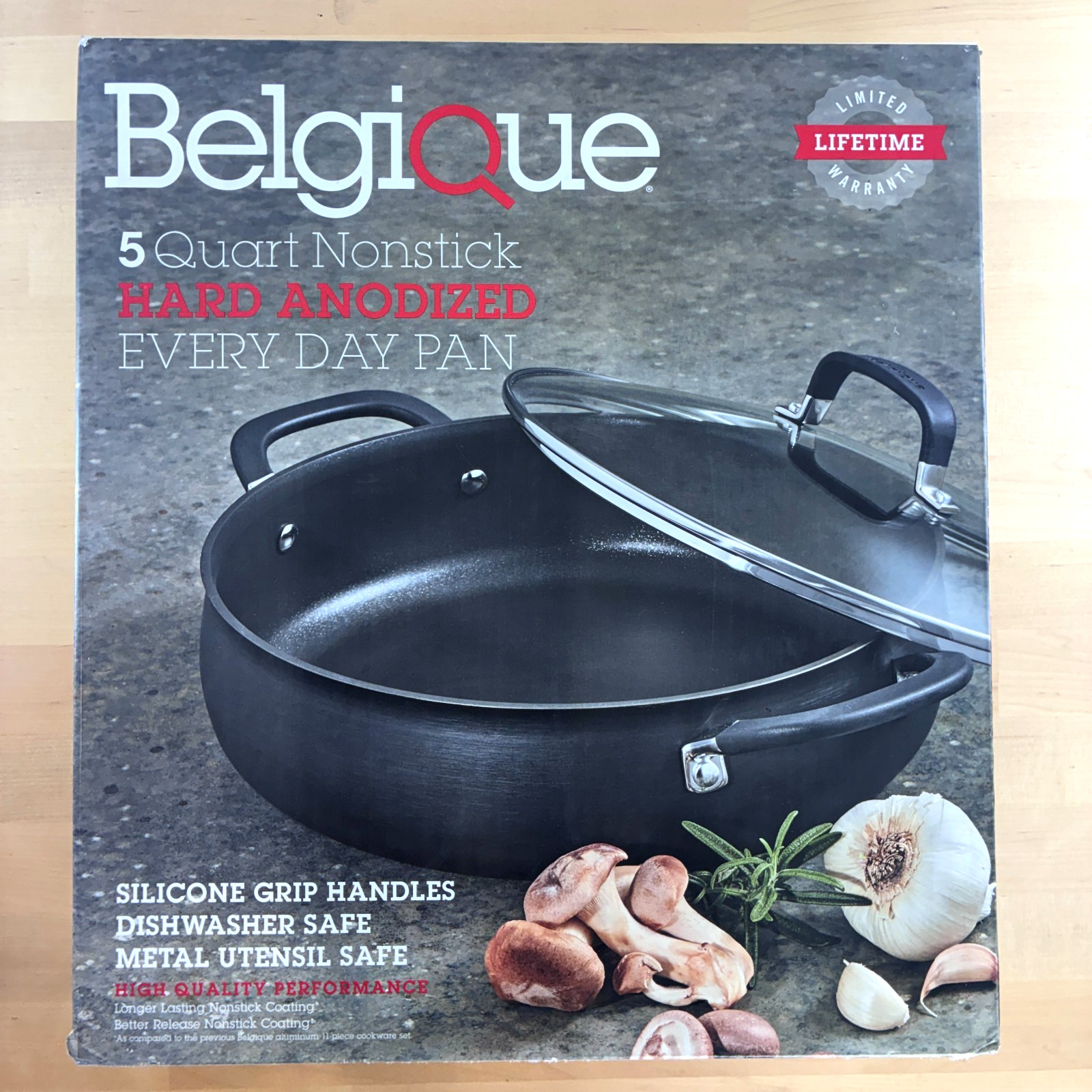 Belgique HS10820 5 Qt Hard Anodized Saute Pan Gray Nonstick Deep Skillet w/ Lid