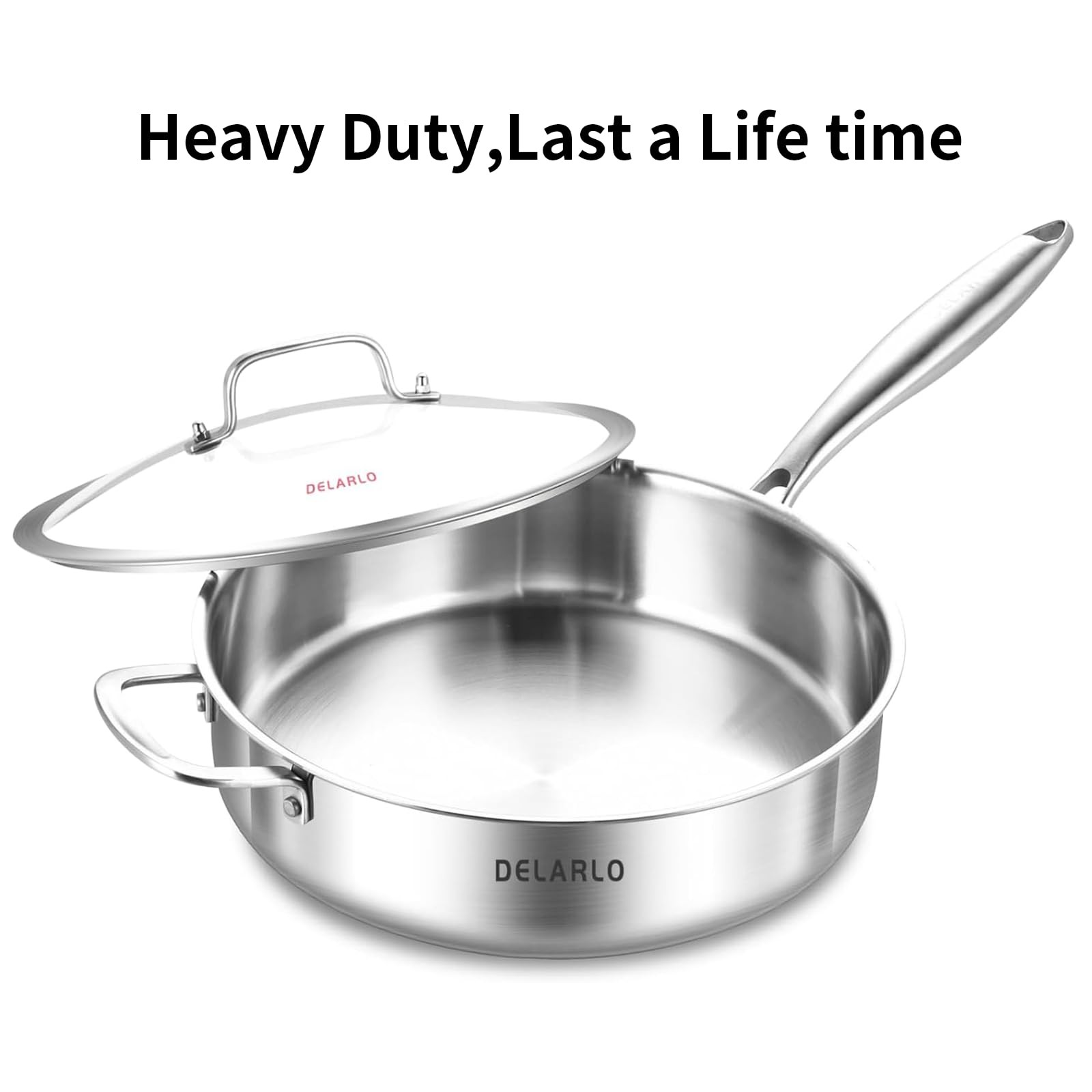 Delarlo Tri-Ply Stainless Steel Saute Pan Lid 5.5Qt12.3Inch Deep Frying