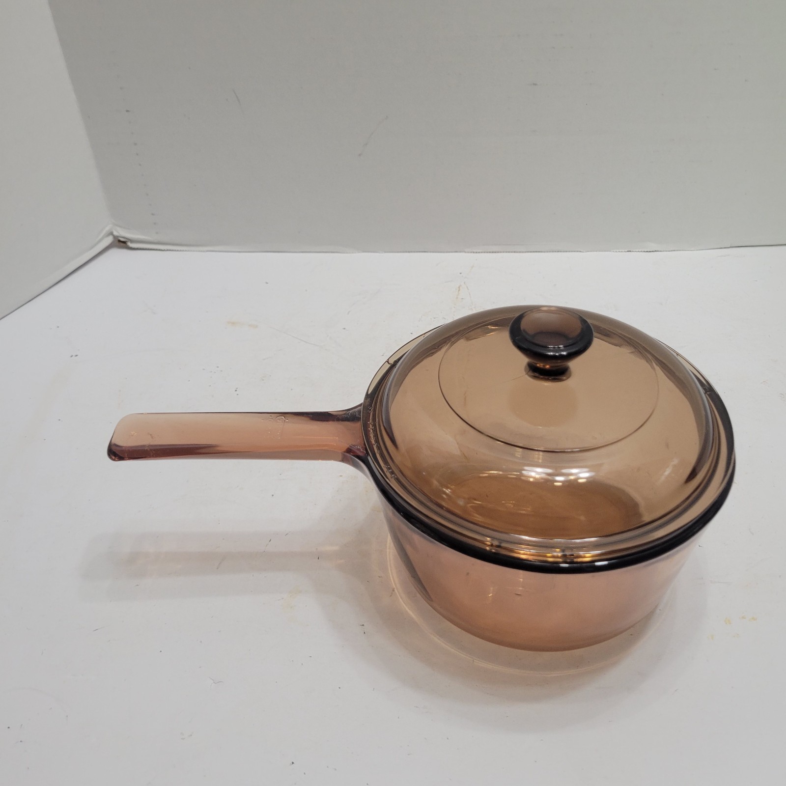 Vision Corning Ware Pyrex Amber 1 Liter Sauce Pan Pouring Spout With Lid USA