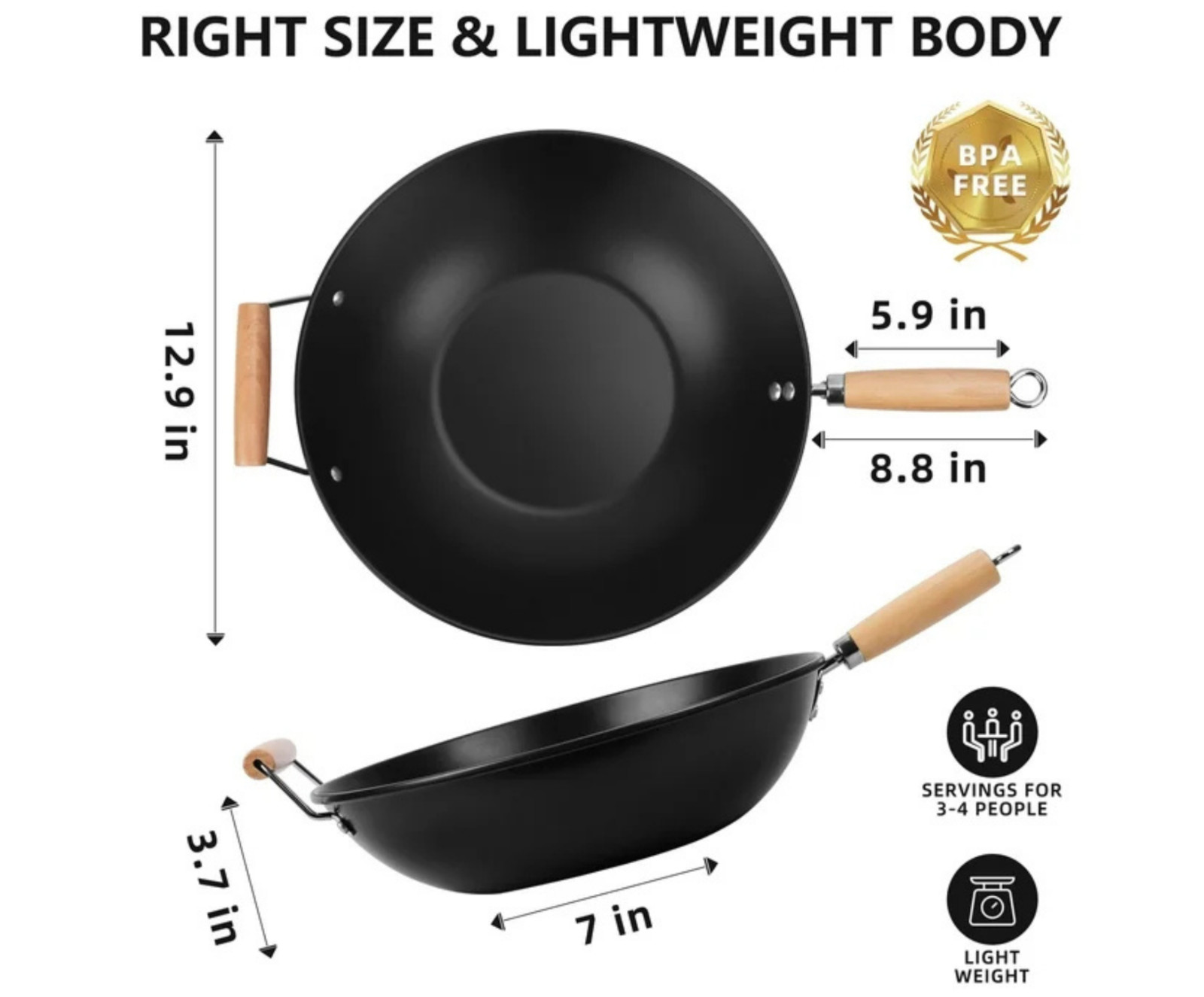 Mainstays Easy clean, hand wash recommended Carbon Steel, Non-Stick, NS Wok