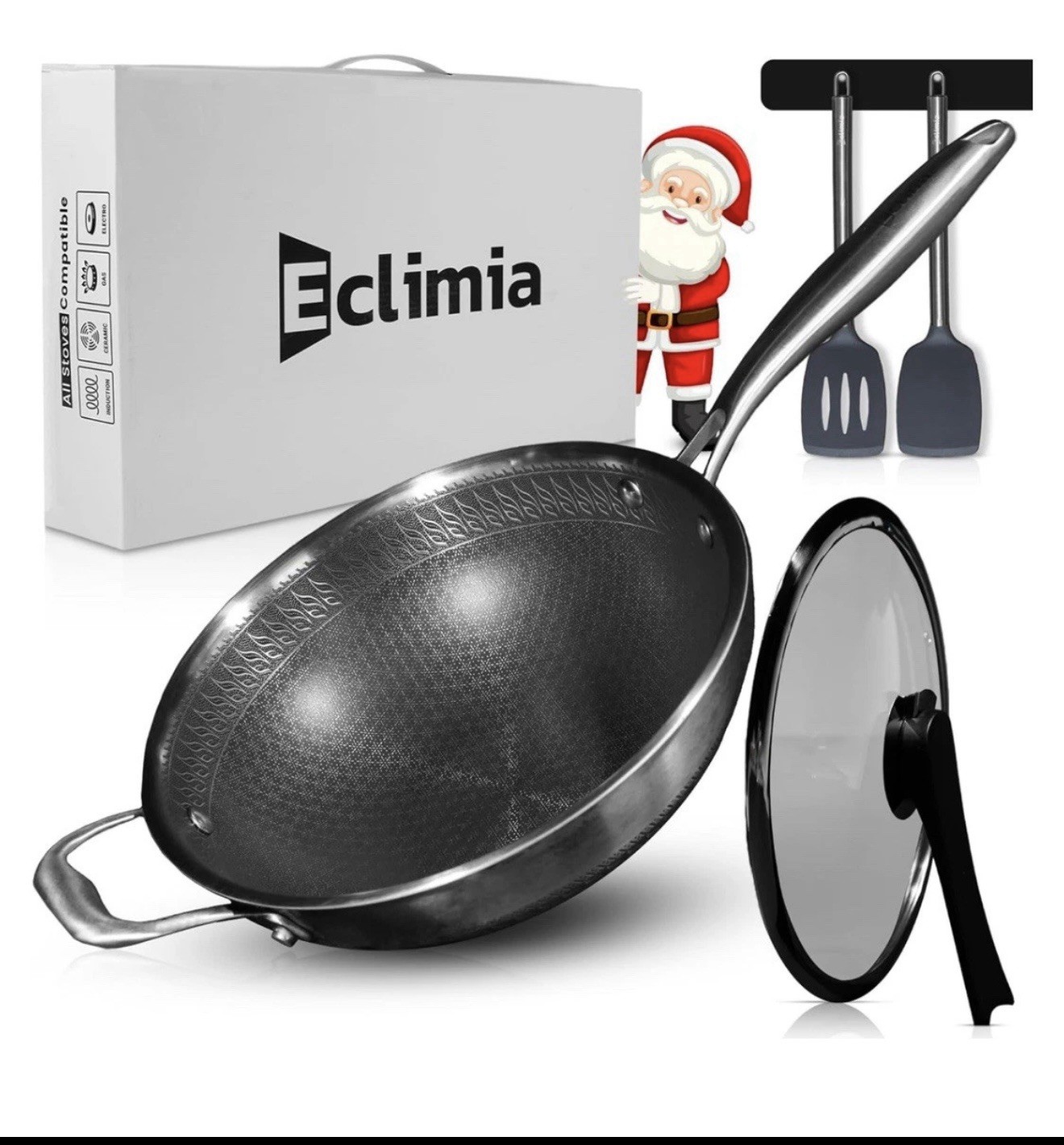 Eclimia 13 Inch Wok With Two Spatulas/lid