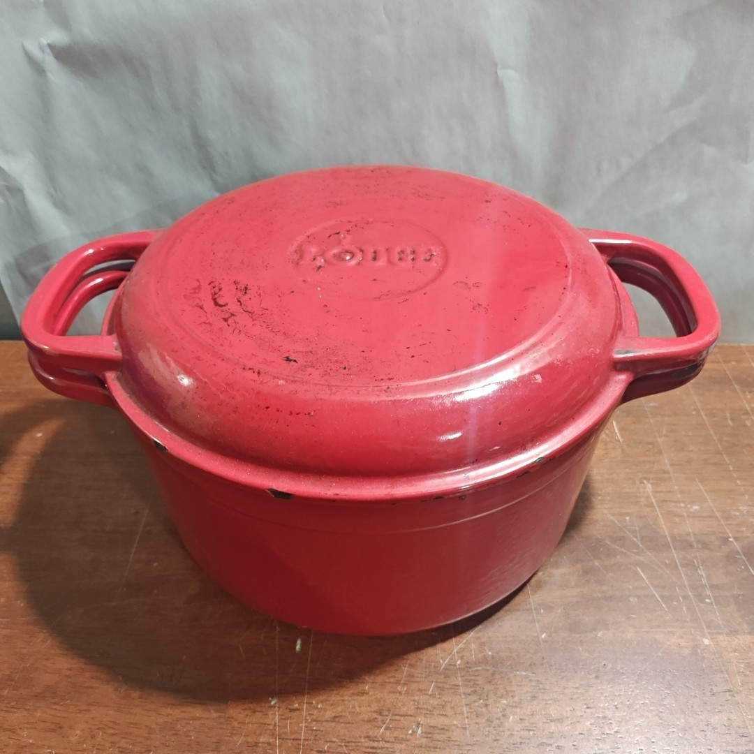 lodge enamel 7 quart 6.6 liter red enameled cast iron double dutch oven READ