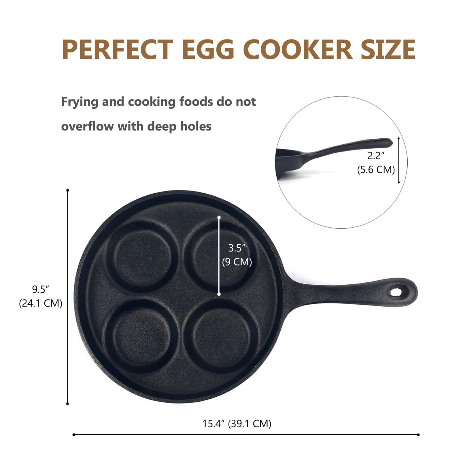 4 Cup Cast Iron Fried Egg Pan 9.5 Inch Pancake Burger Omelet Griddle