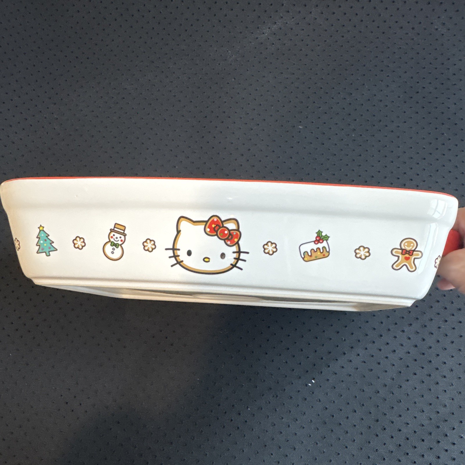 Hello Kitty Christmas Ceramic Rectangular Casserole Dish, White/Red Handles