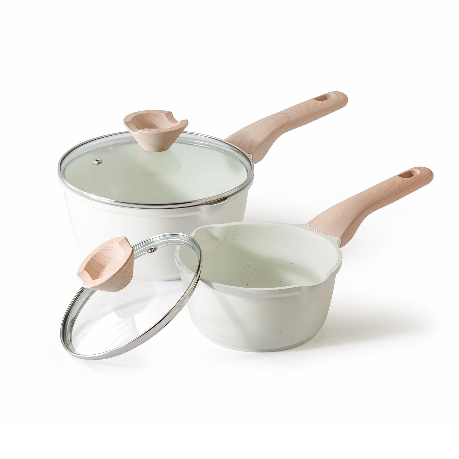 Kordisen Sauce Pan Set with Lid, 1.5Qt & 2.5 Qt Nonstick Cooking Pots with Pour